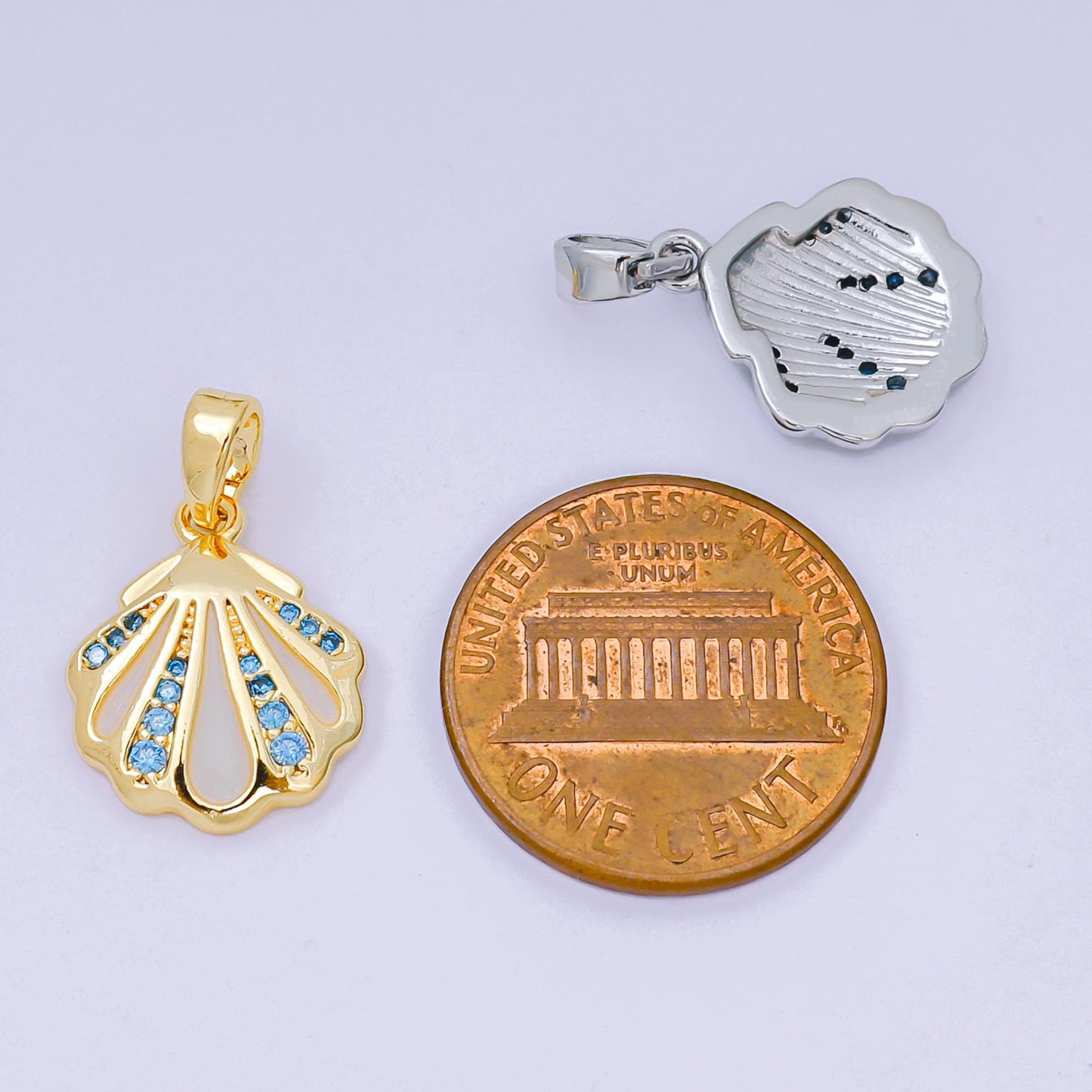 24K Gold Filled 15mm Sky Blue Micro Paved CZ Clam Shell Dainty Charm in Gold & Silver | AA-1577