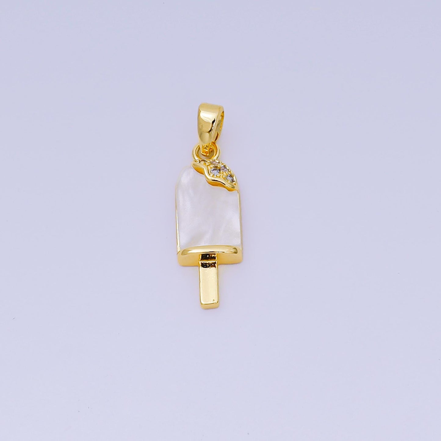 24K Gold Filled 20mm Micro Paved CZ Mother of Pearl Ice Cream Popsicle Pendant in Gold & Silver | AA-1581