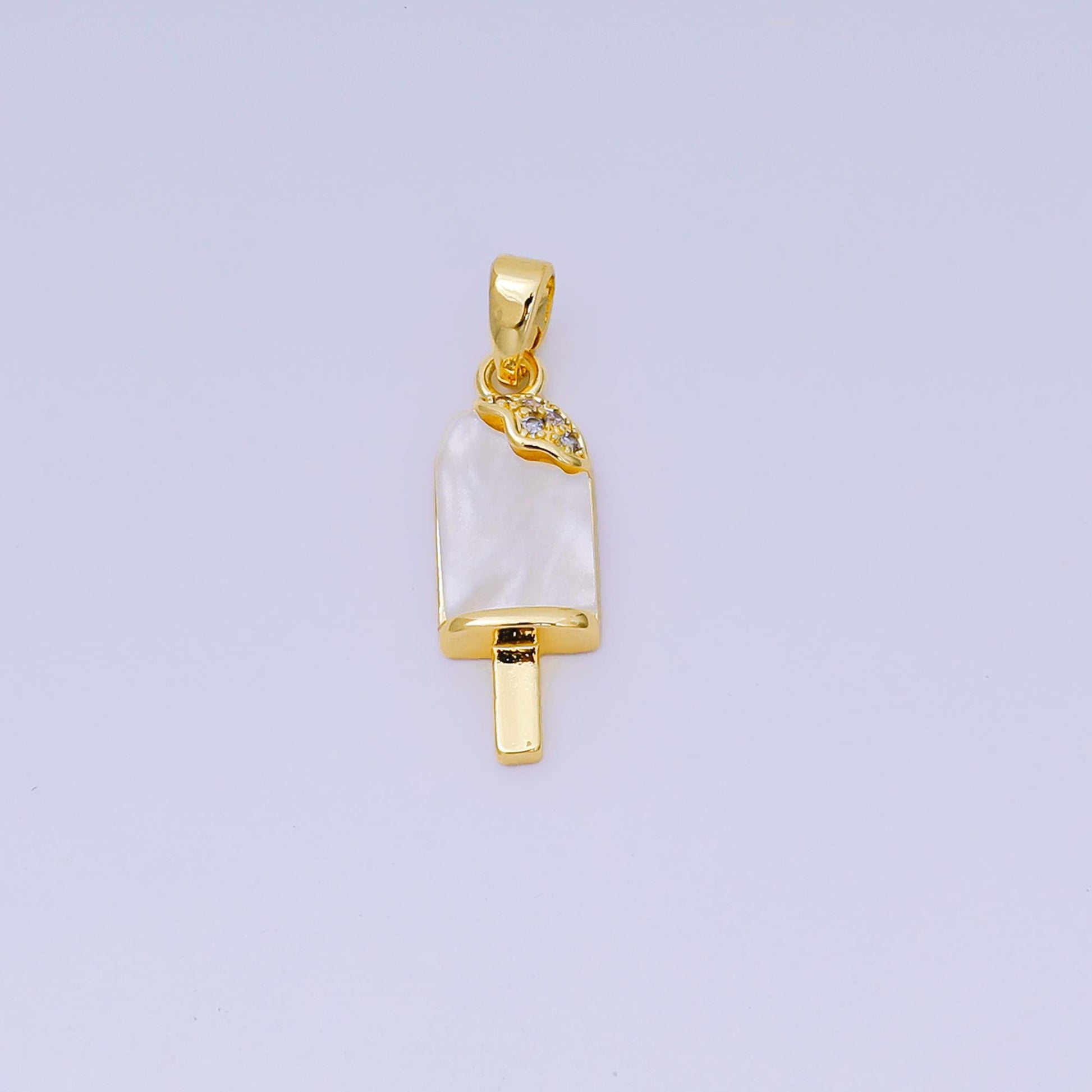 24K Gold Filled 20mm Micro Paved CZ Mother of Pearl Ice Cream Popsicle Pendant in Gold & Silver | AA-1581