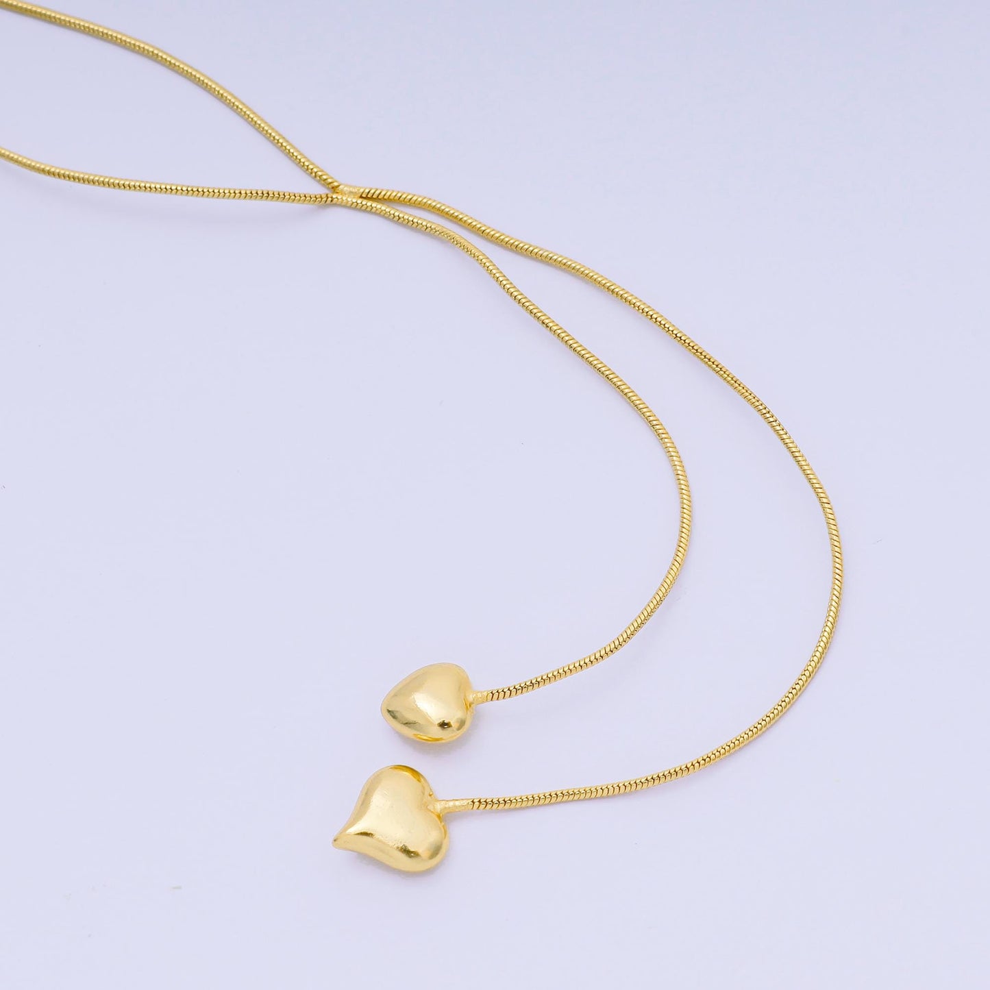 24K Gold Filled Double Heartfelt Tangled Herringbone Snake Chain Necklace 16.73 Inch with Extender | WA-3350