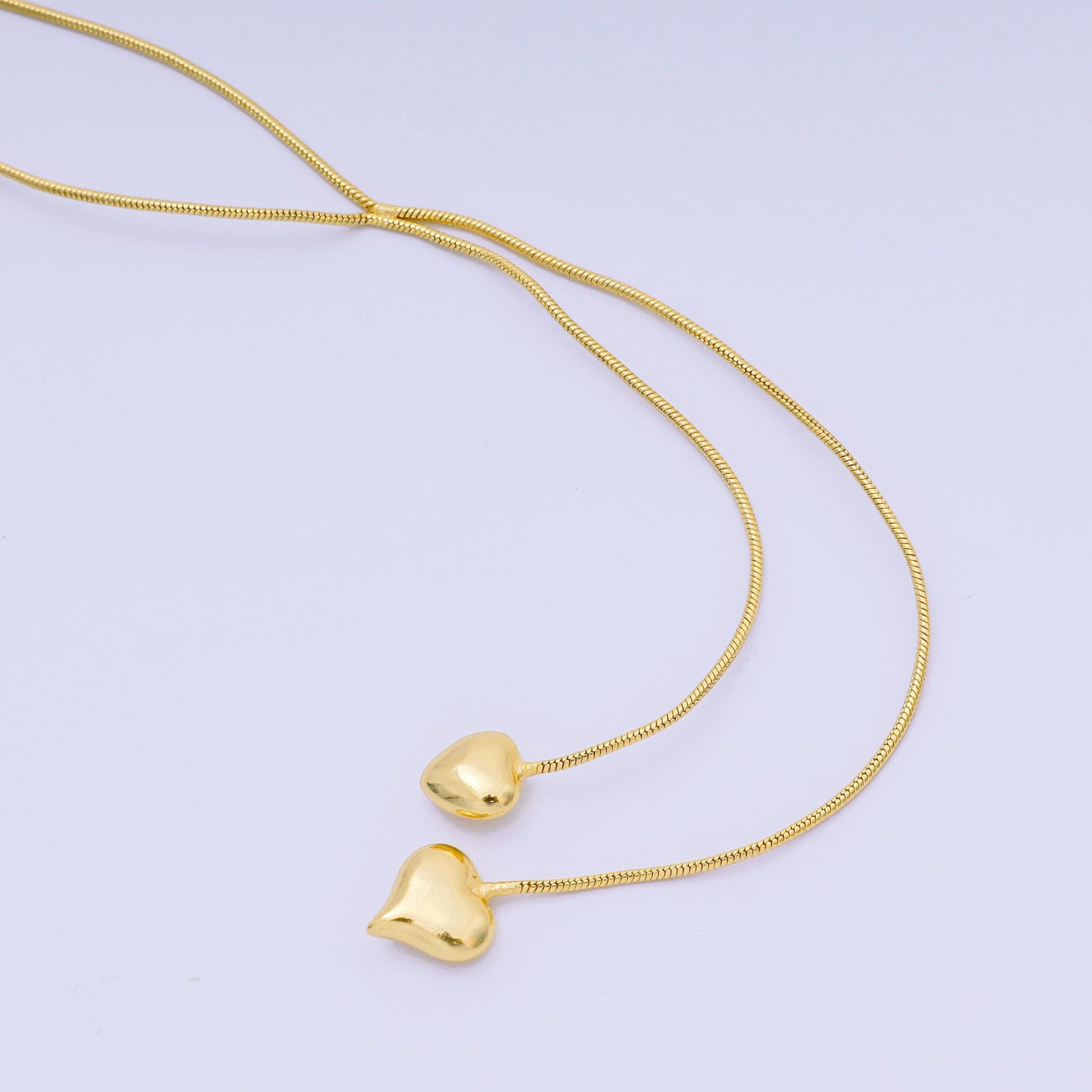 24K Gold Filled Double Heartfelt Tangled Herringbone Snake Chain Necklace 16.73 Inch with Extender | WA-3350