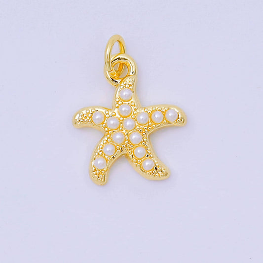 24K Gold Filled 15mm Shell Pearl 5-Leg Sea Starfish Animal Charm | AH-633