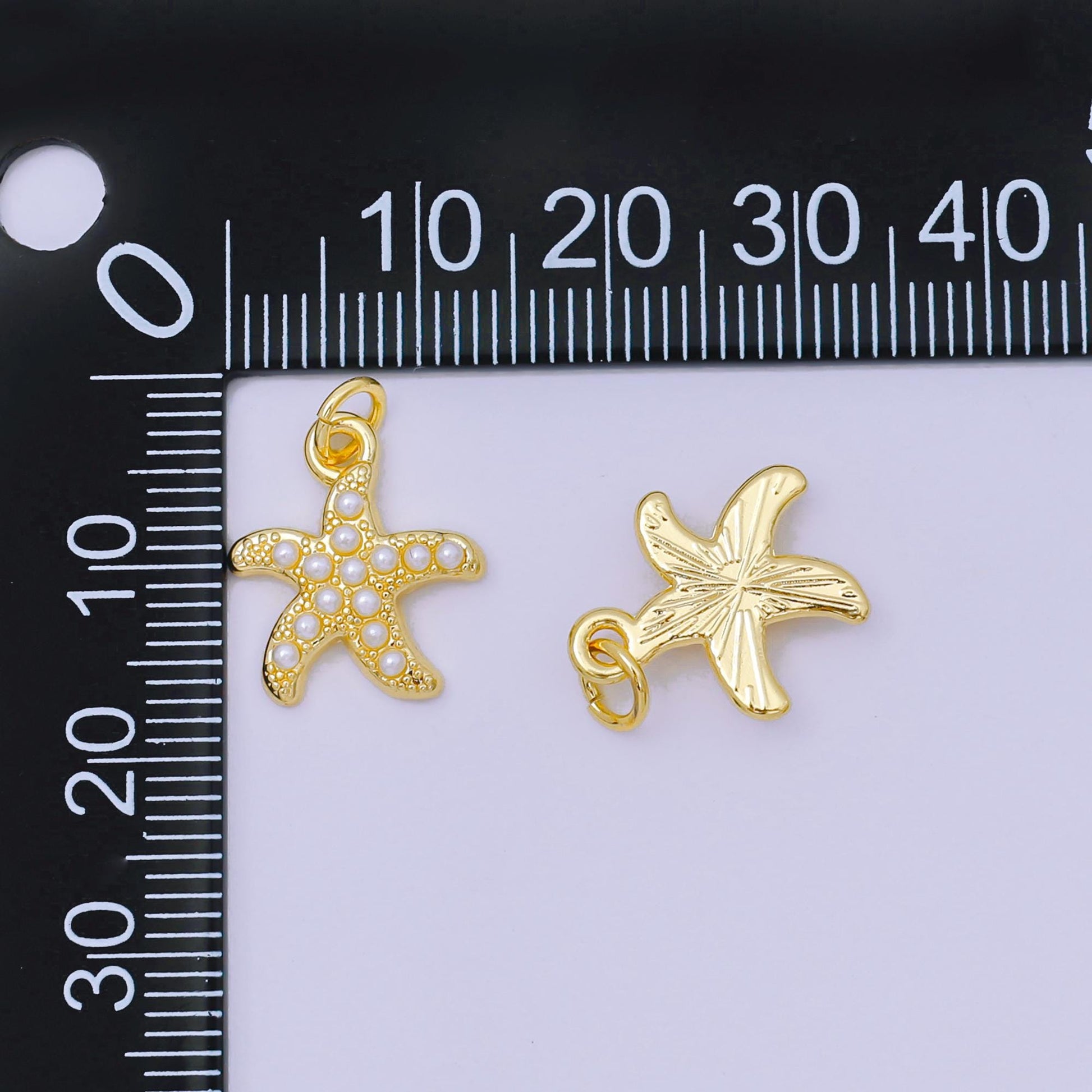 24K Gold Filled 15mm Shell Pearl 5-Leg Sea Starfish Animal Charm | AH-633
