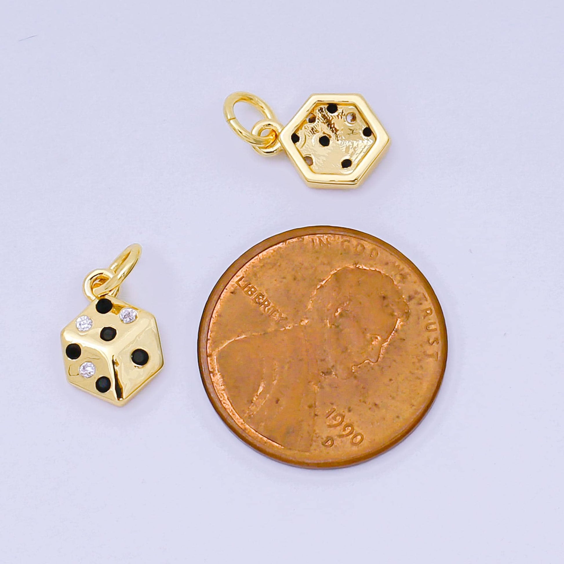 24K Gold Filled 11mm Micro Paved CZ 3D Dice Charm | AH-632