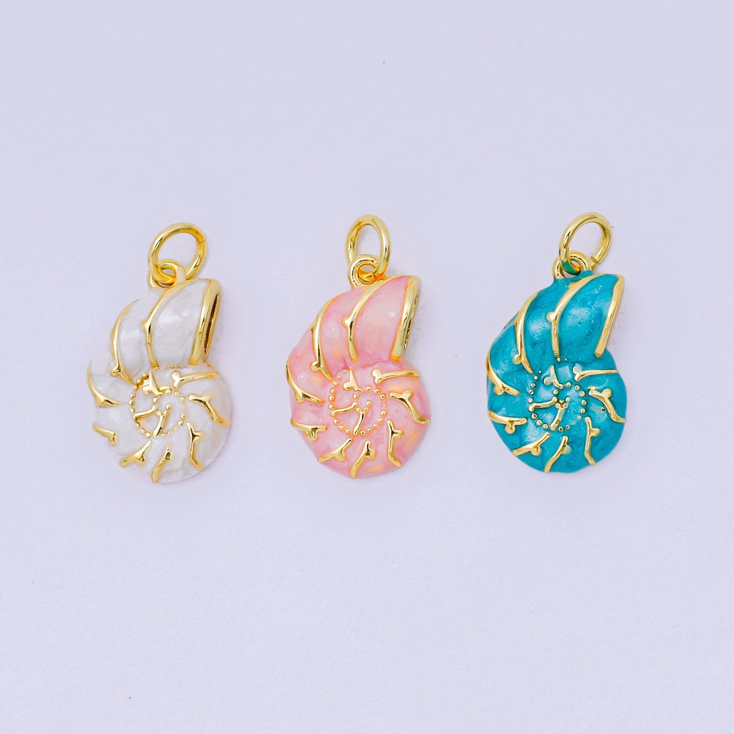 24K Gold Filled 17mm Enamel Colorful Sea Conch Shell Charm in Pink, Blue, & White | AH-629 AH-630