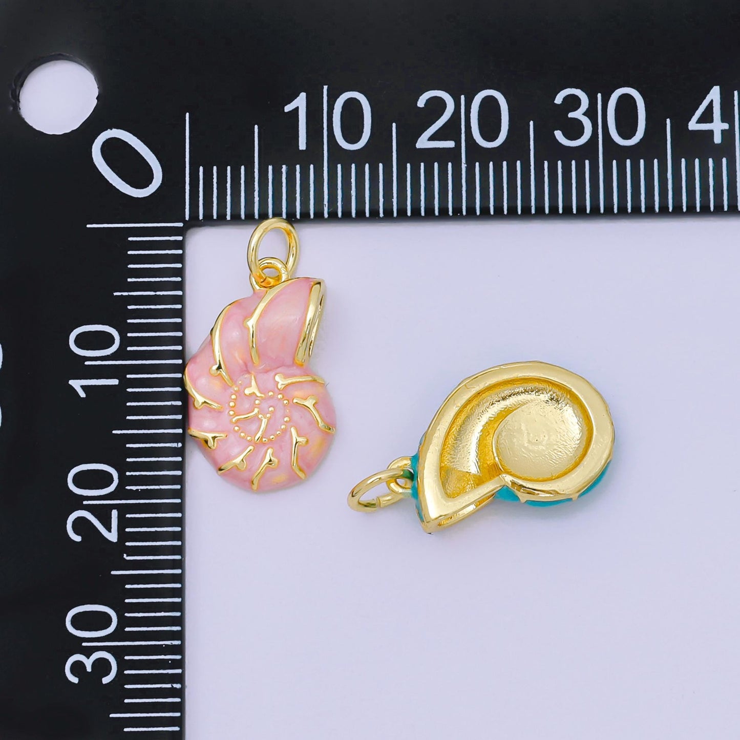 24K Gold Filled 17mm Enamel Colorful Sea Conch Shell Charm in Pink, Blue, & White | AH-629 AH-630