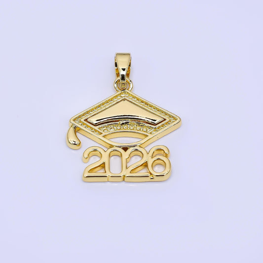 24K Gold Filled 18mm Graduation Cap Year for Class of 2026 Pendant | AA-1564