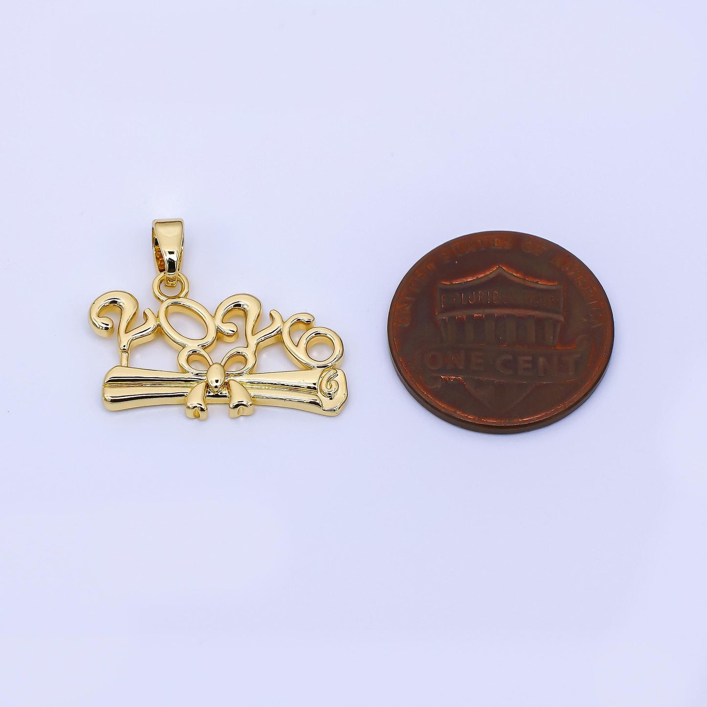 24K Gold Filled 14mm Graduation Certificate Year Script 2026 Pendant | AA-1562
