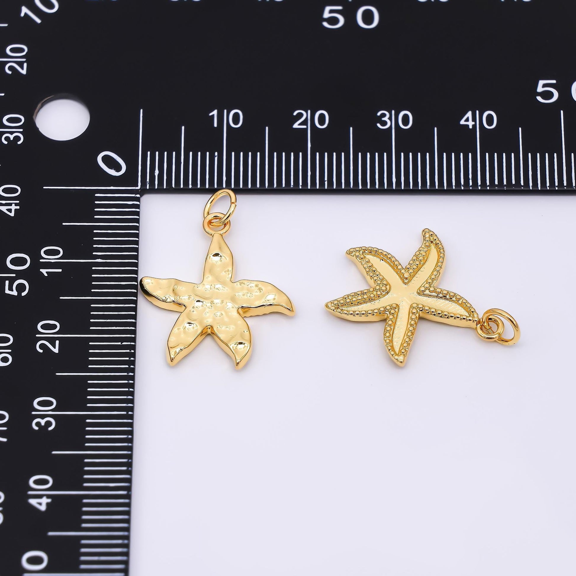 24K Gold Filled 20.5mm Hammered Sea Starfish Animal Charm | AJ-386