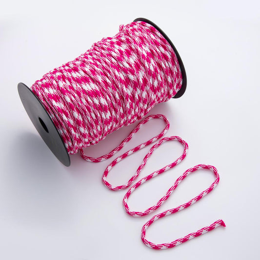 Jewelry Making Round Cords, Polyester & Spandex Cord Ropes 5mm Rose Red White Braided Rope by Yards | ROLL-A1648