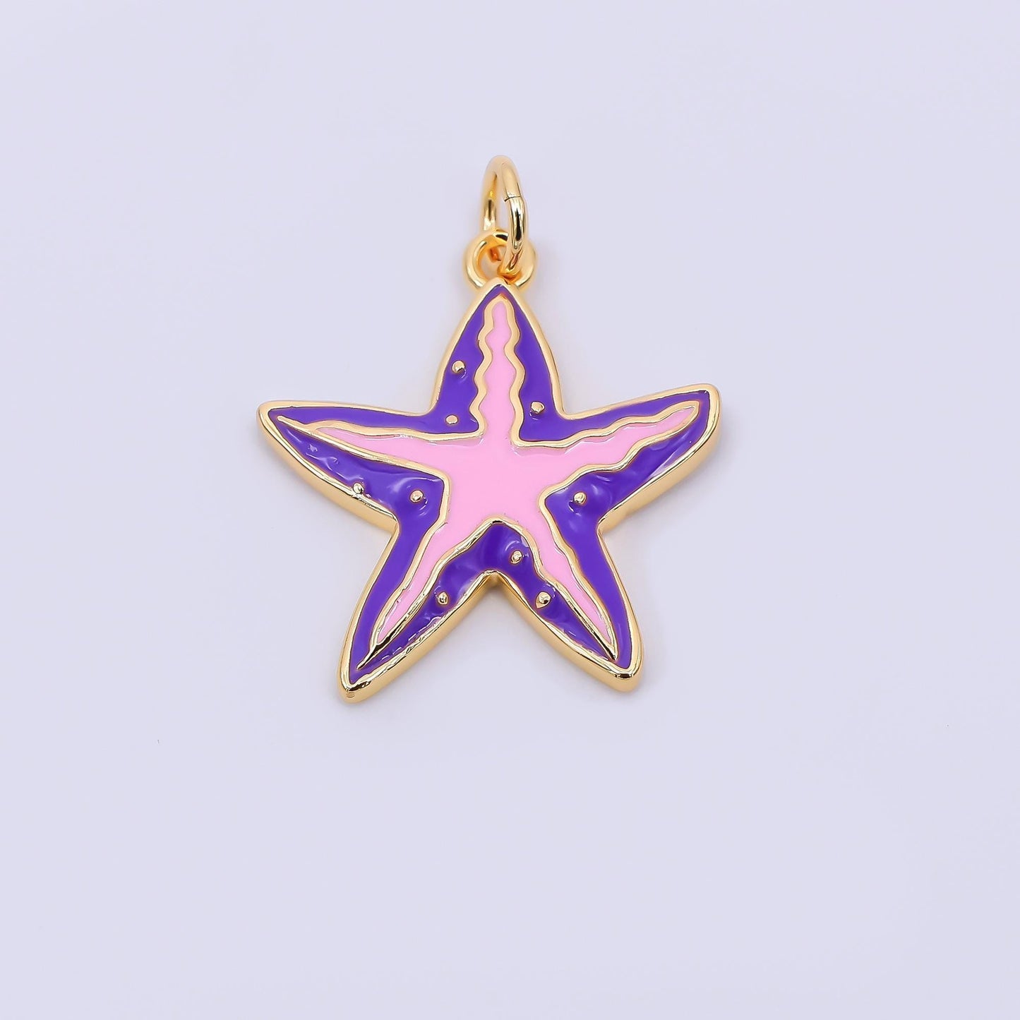 24K Gold Filled 19mm Enamel Art Purple & Pink Sea Starfish Animal Charm | AJ-385