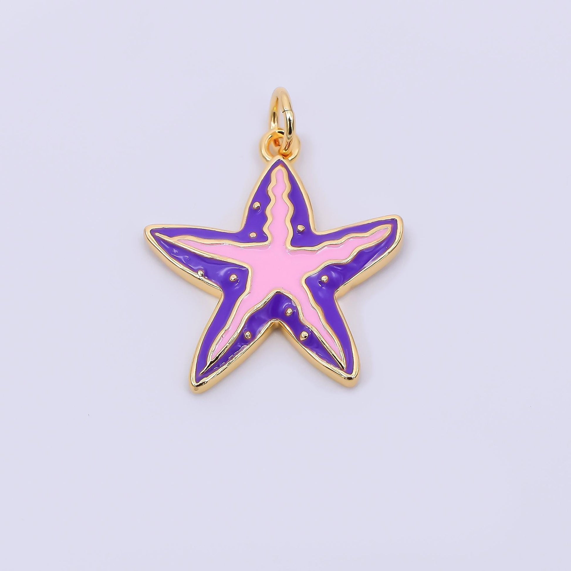 24K Gold Filled 19mm Enamel Art Purple & Pink Sea Starfish Animal Charm | AJ-385