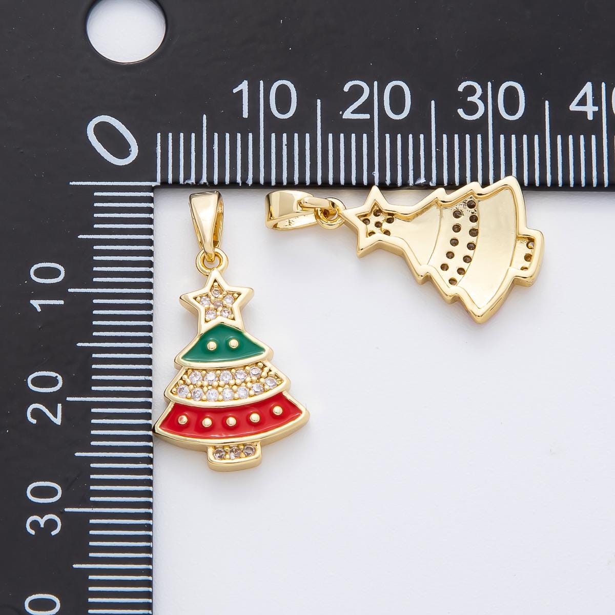 Dainty Red Green Christmas tree micro paved cz dainty 18k gold filled holiday season greetings pendant | AF-1139
