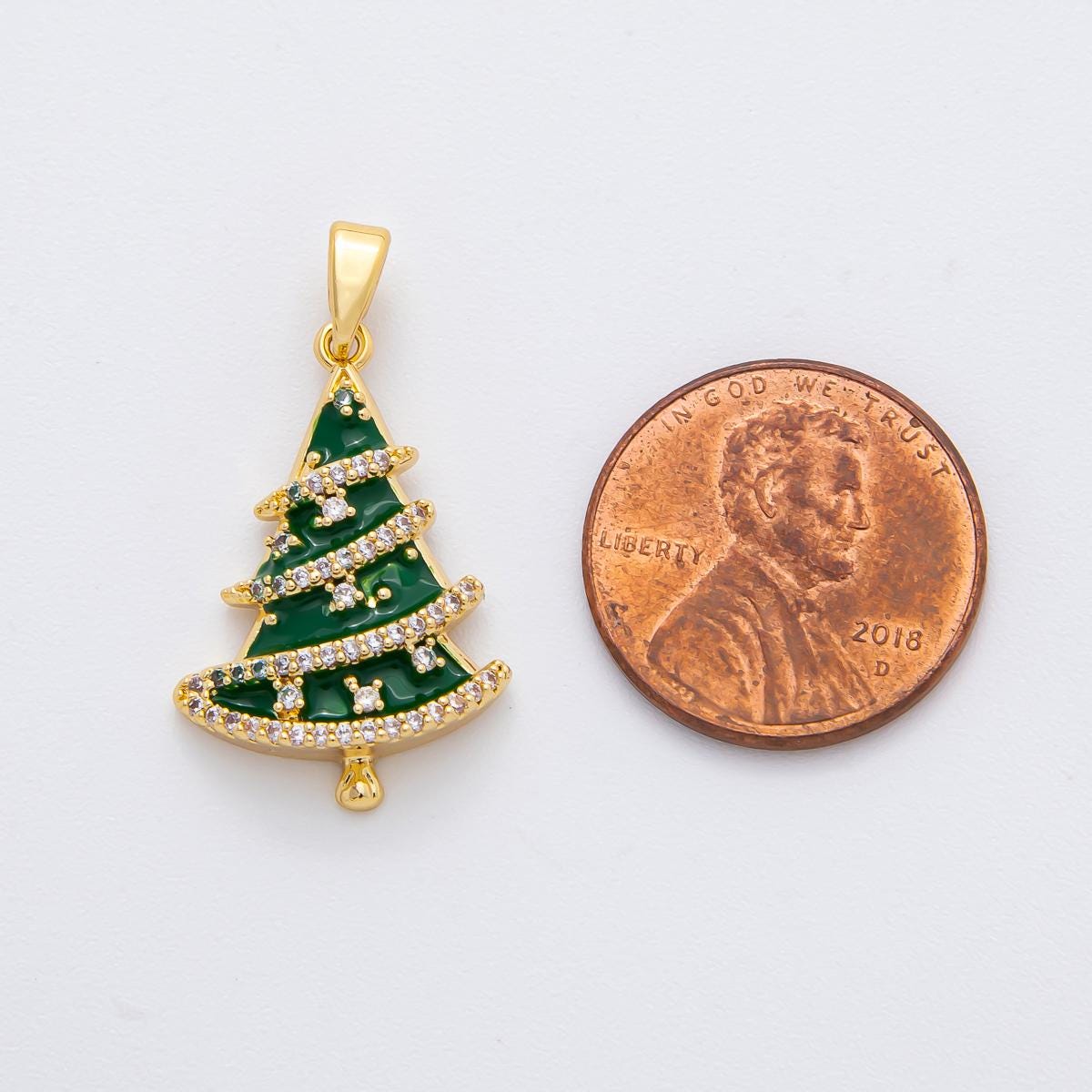 Dainty Green Christmas tree micro paved cz dainty 18k gold filled holiday season greetings pendant | AF-1137