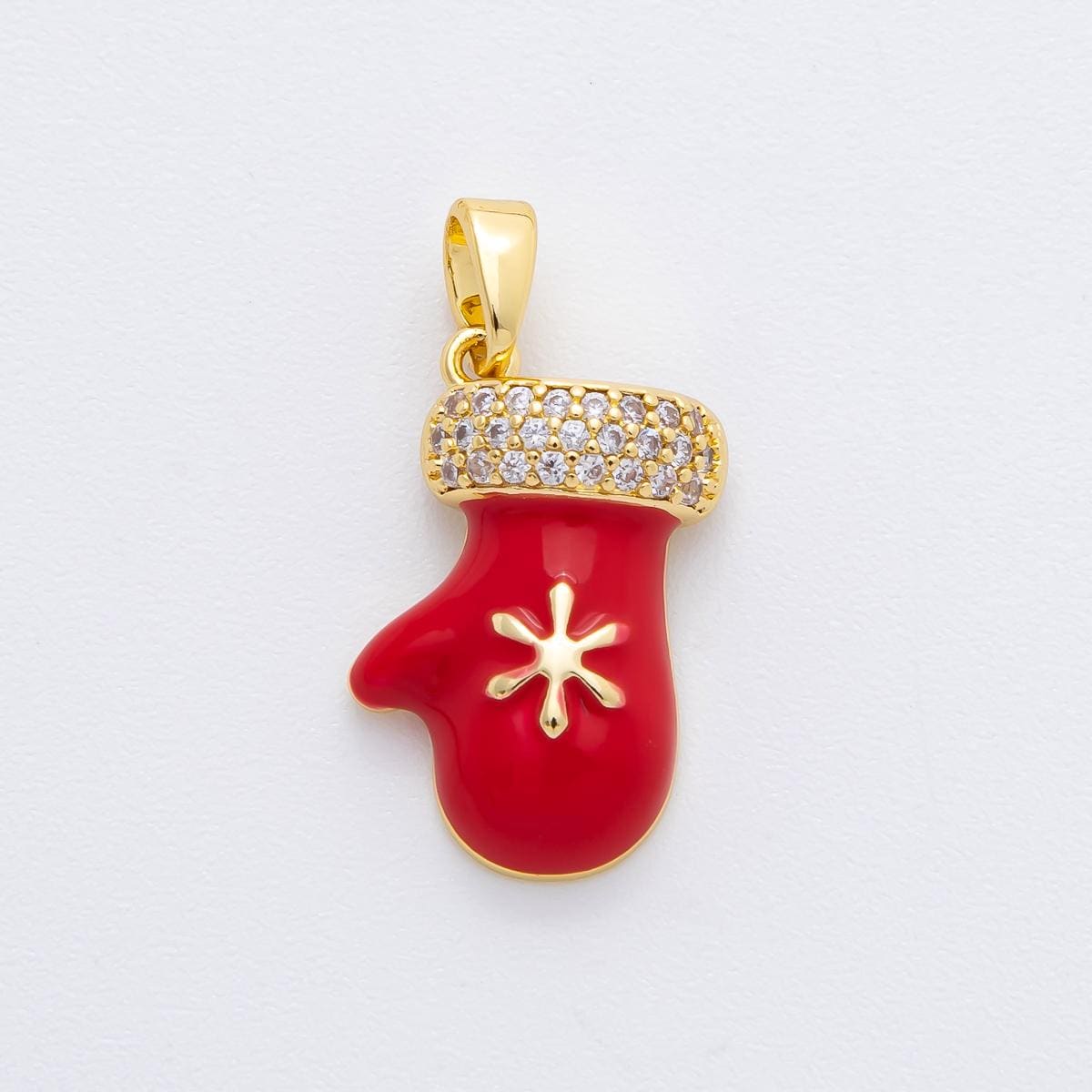 Dainty Mitten Charms Gold Enamel Red White Winter Christmas Jewelry 18k gold filled holiday season greetings pendant | AF-1136