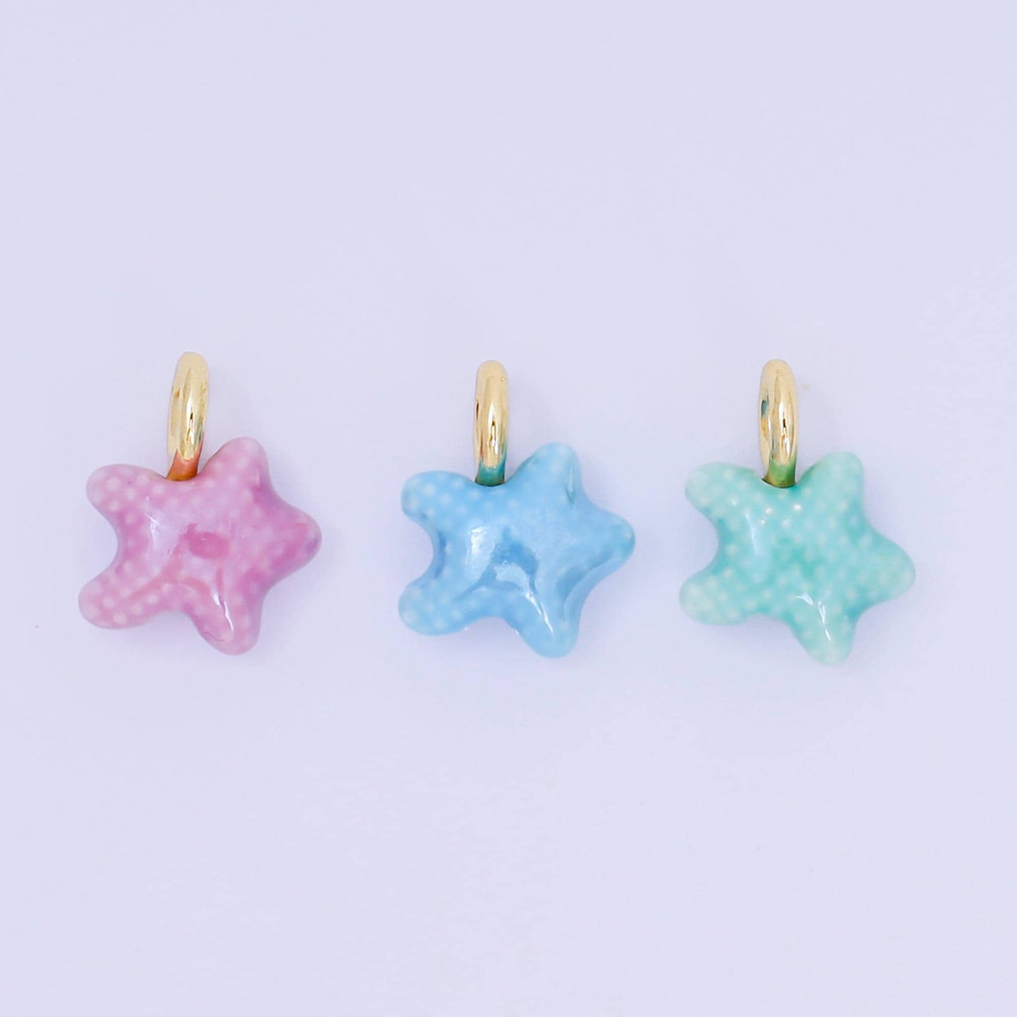 Dainty oval ceramic charm handmade Red Star Fish Shell ceramic porcelain Beach charm for necklace bracelet jewelry making supply N-083