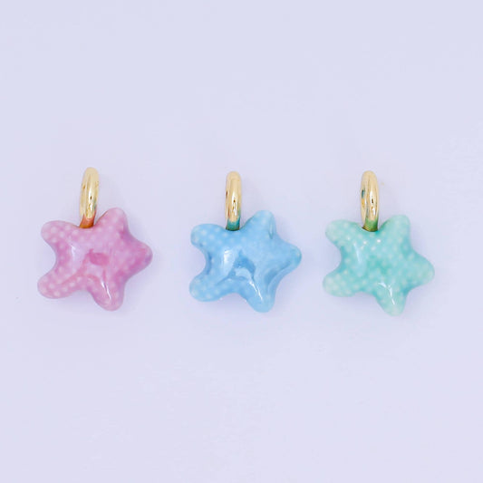 Dainty oval ceramic charm handmade Red Star Fish Shell ceramic porcelain Beach charm for necklace bracelet jewelry making supply N-083