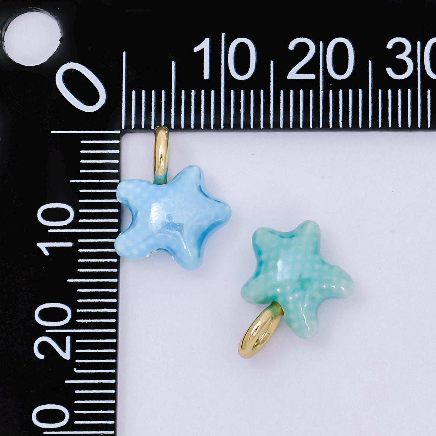 Dainty oval ceramic charm handmade Red Star Fish Shell ceramic porcelain Beach charm for necklace bracelet jewelry making supply N-083