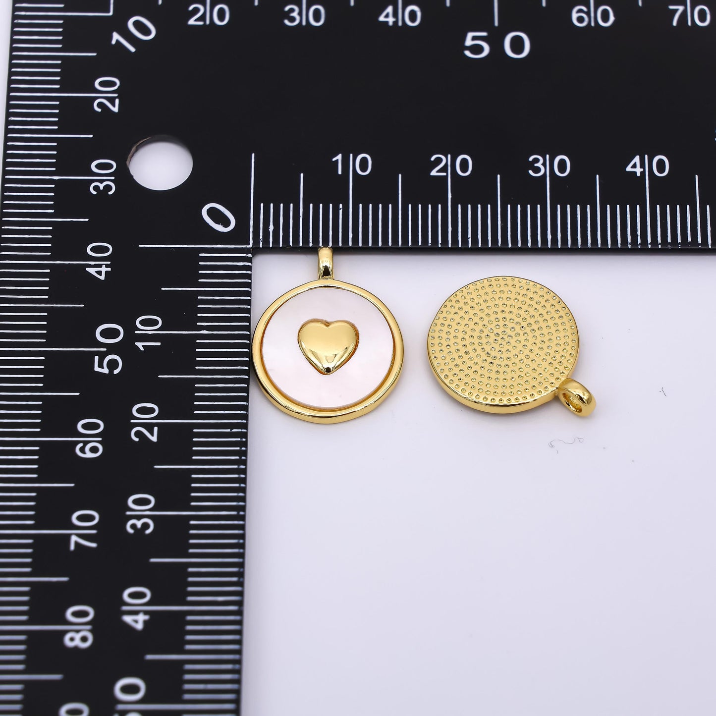 24K Gold Filled 19mm Mother of Pearl Art Tiny Heart Dainty Charm | AH-566