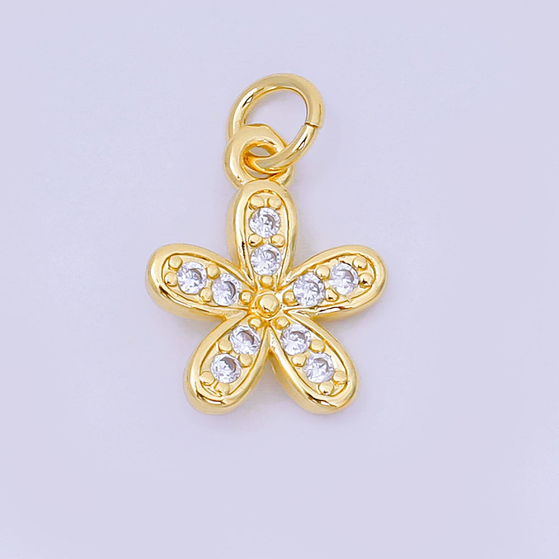 24K Gold Filled 13mm Micro Paved CZ Blooming Flower Charm | AH-645