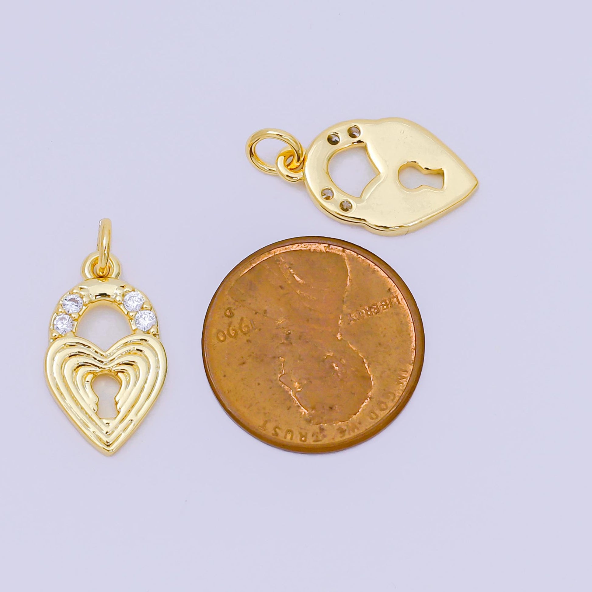 24K Gold Filled 18mm Micro Paved CZ Heart Padlock Charm | AH-641