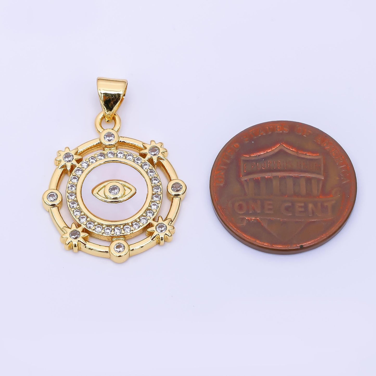 24K Gold Filled 22mm Micro Paved CZ Eye of the Angel & the Sun Charm | AH-543