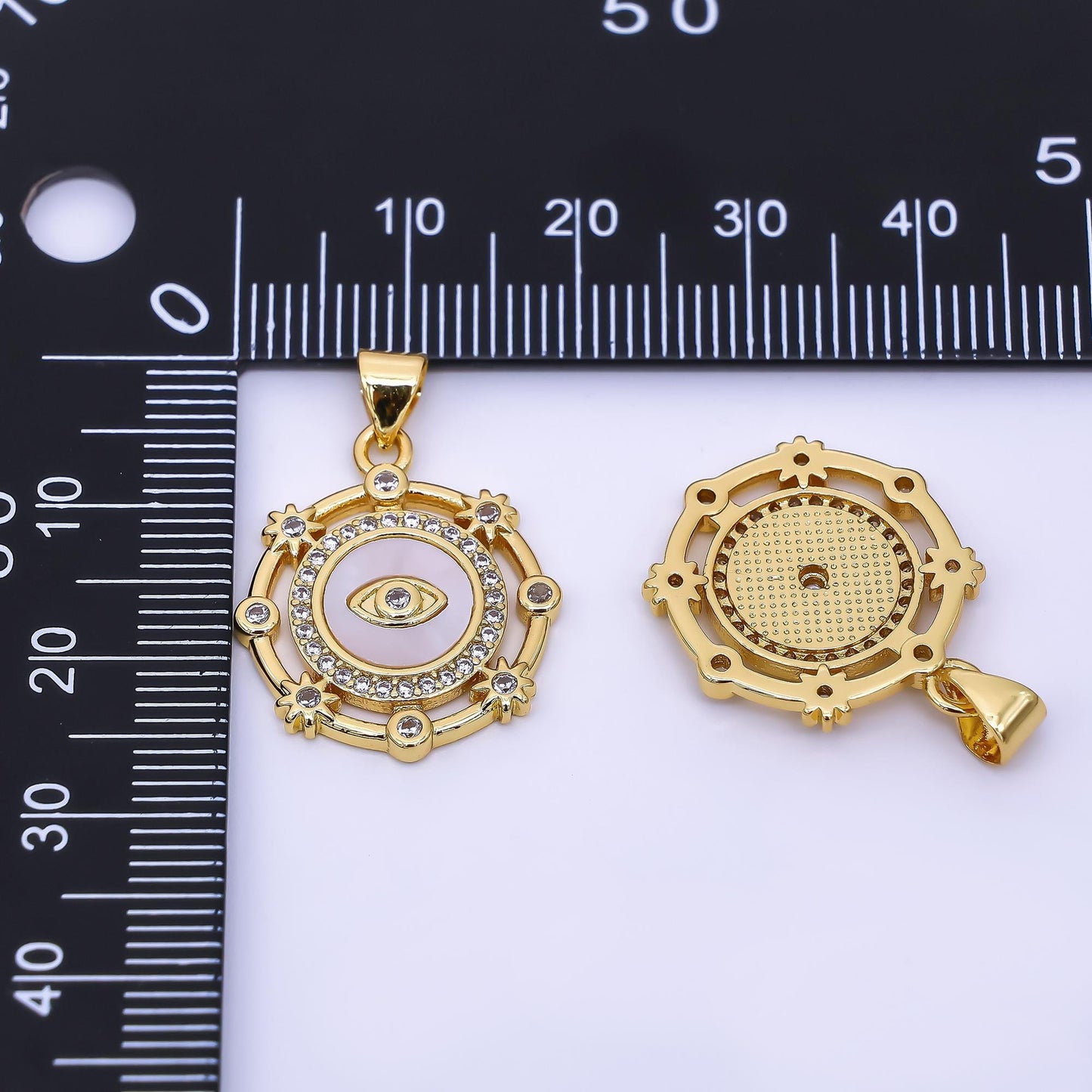 24K Gold Filled 22mm Micro Paved CZ Eye of the Angel & the Sun Charm | AH-543