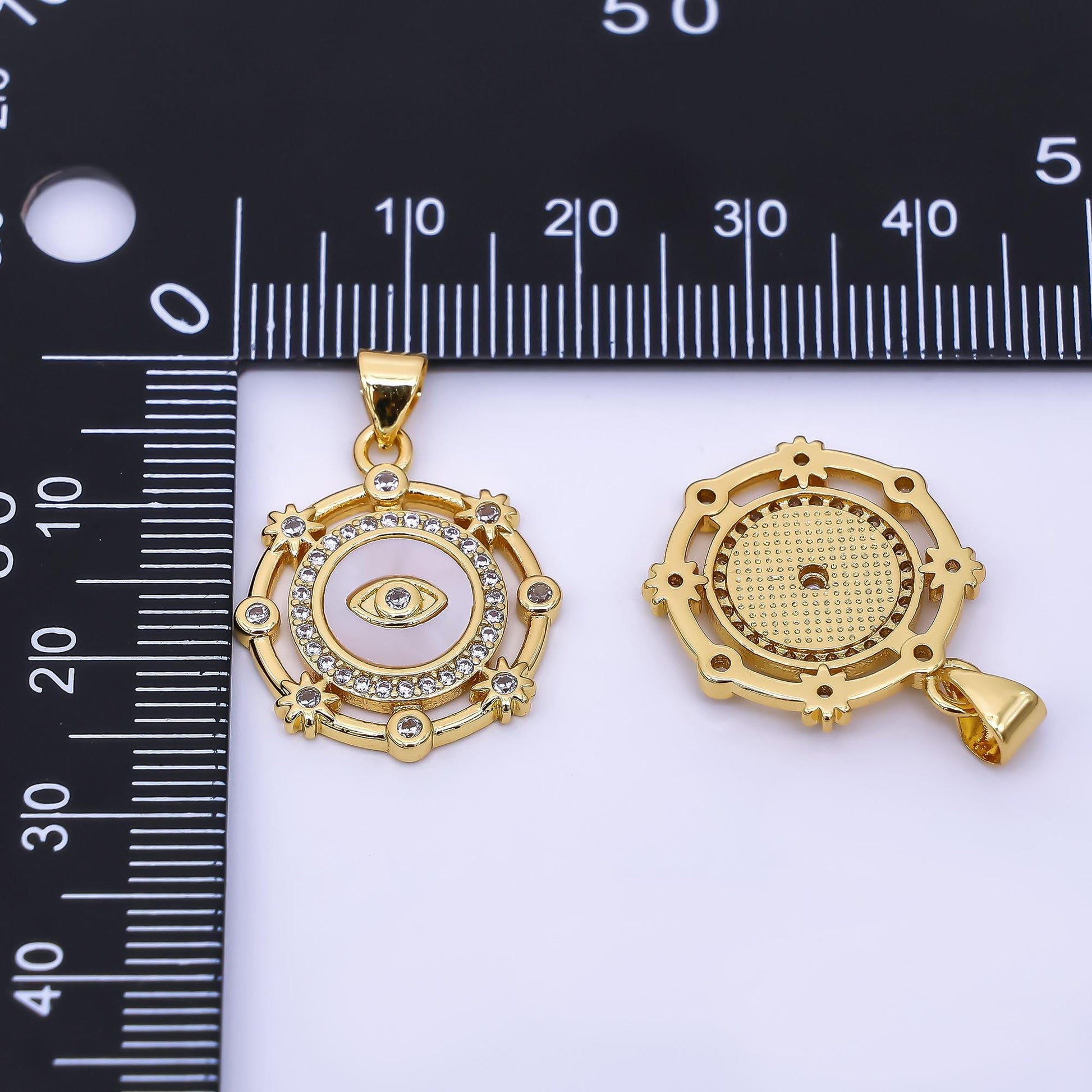 24K Gold Filled 22mm Micro Paved CZ Eye of the Angel & the Sun Charm | AH-543