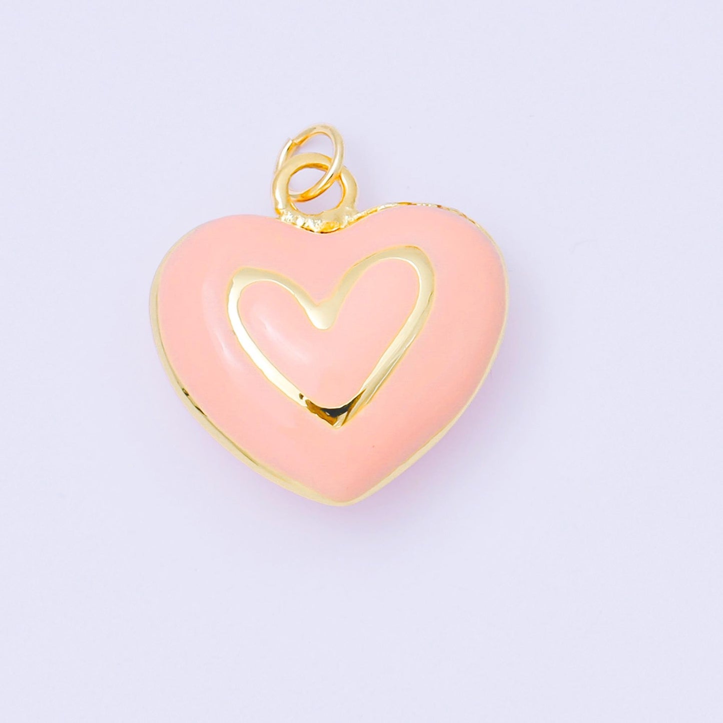 24k Gold Filled Pink Enamel Layer Heart Charm Add on Pendant Colorful Pastel Love Jewelry for Valentine Day AC-1621
