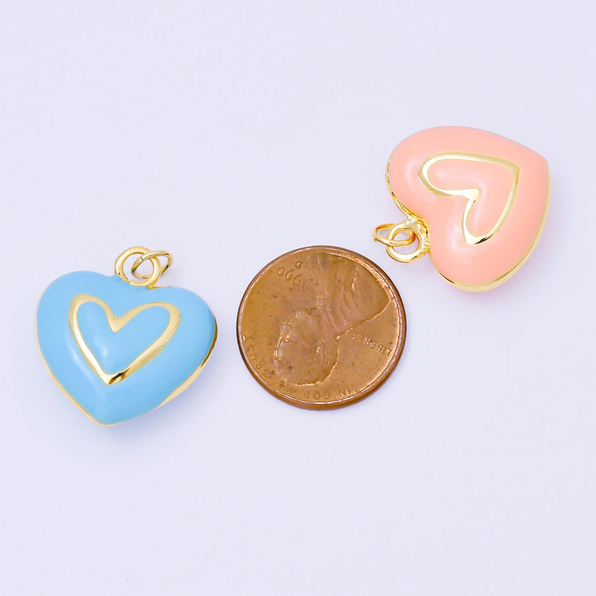 24k Gold Filled Pink Enamel Layer Heart Charm Add on Pendant Colorful Pastel Love Jewelry for Valentine Day AC-1621