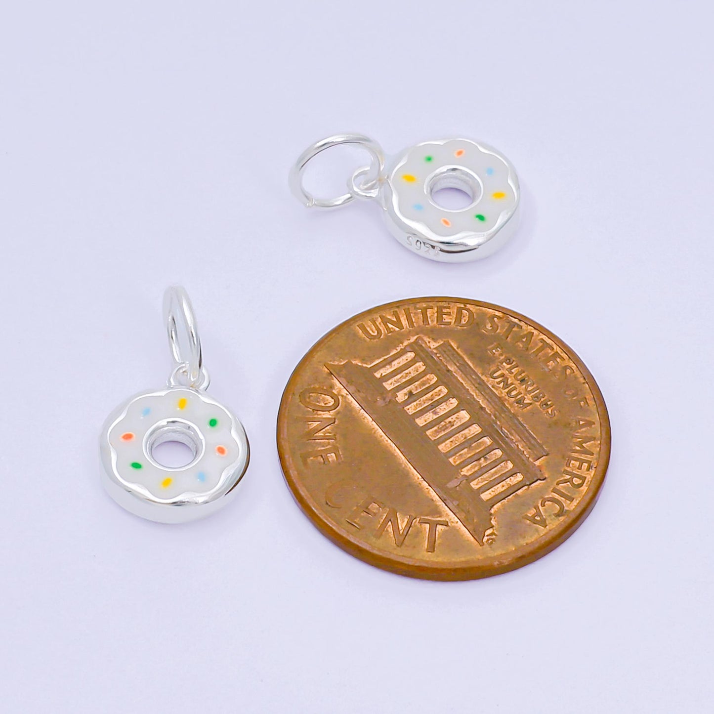 Mini S925 sterling silver donut charm enamel Pink Strawberry frosting sweet treat junk food add on charm foodie inspired SL-685