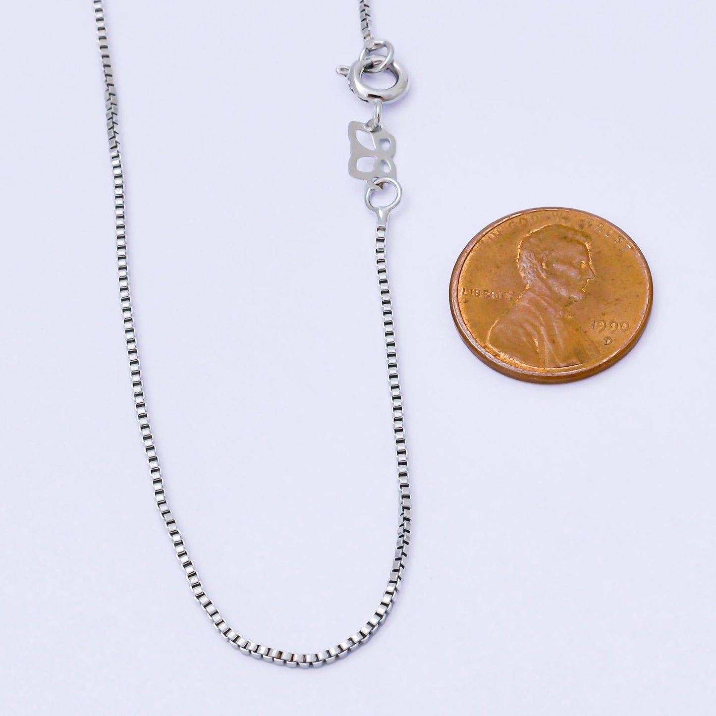 Dainty ready to wear White Gold Silver Square Box Chain Necklace, Layering Dainty Box White Gold Chain 16 inch Layer Necklace WA-2334