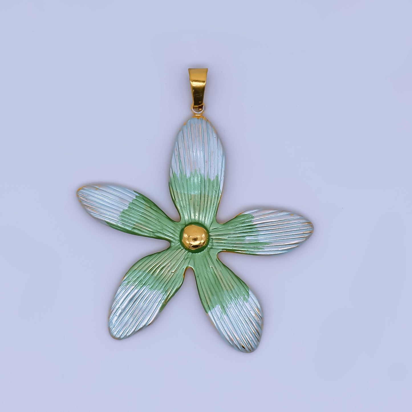 24K Gold Filled Painted Colorful Blue Green Pink Flower Plant Pendant | J-063