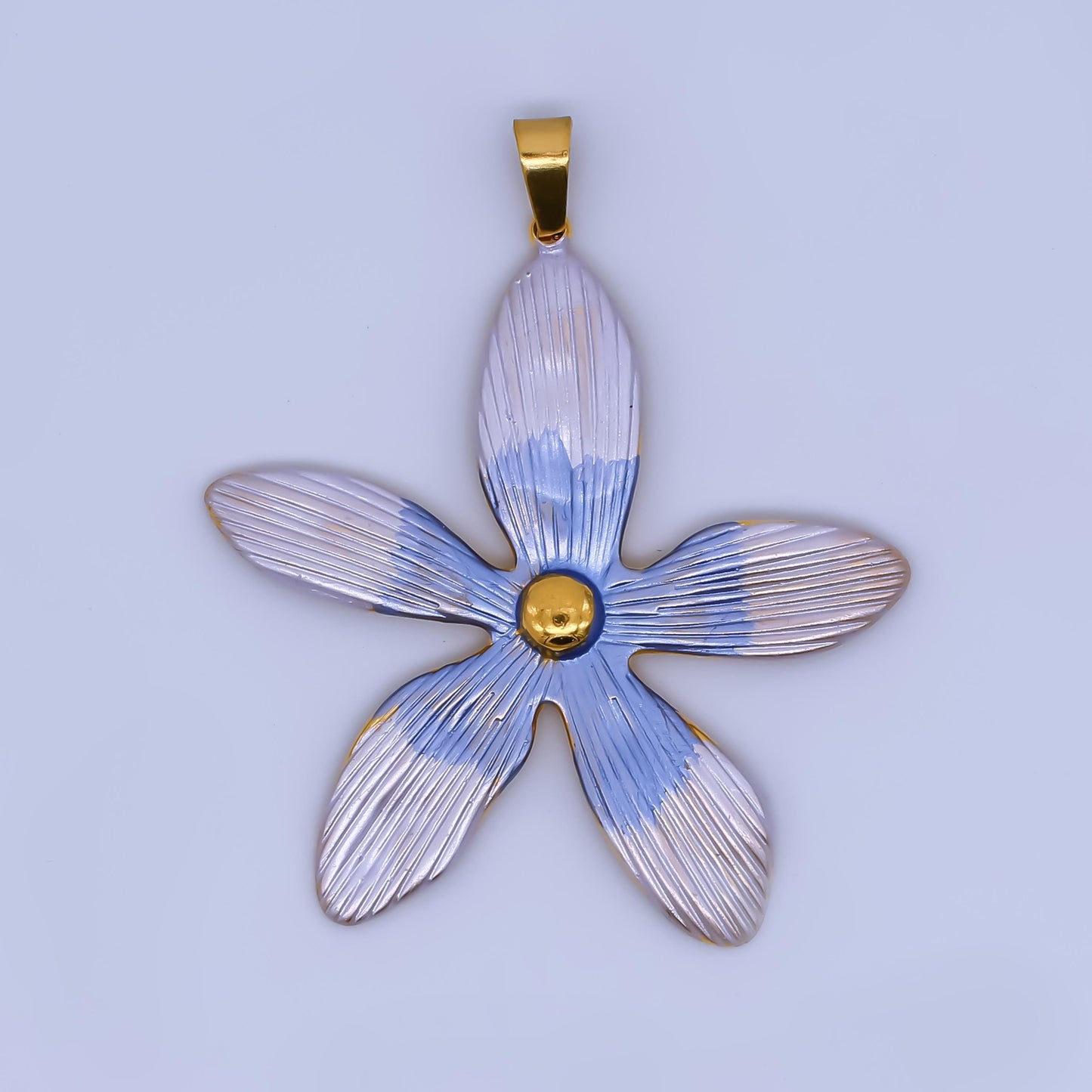 24K Gold Filled Painted Colorful Blue Green Pink Flower Plant Pendant | J-063