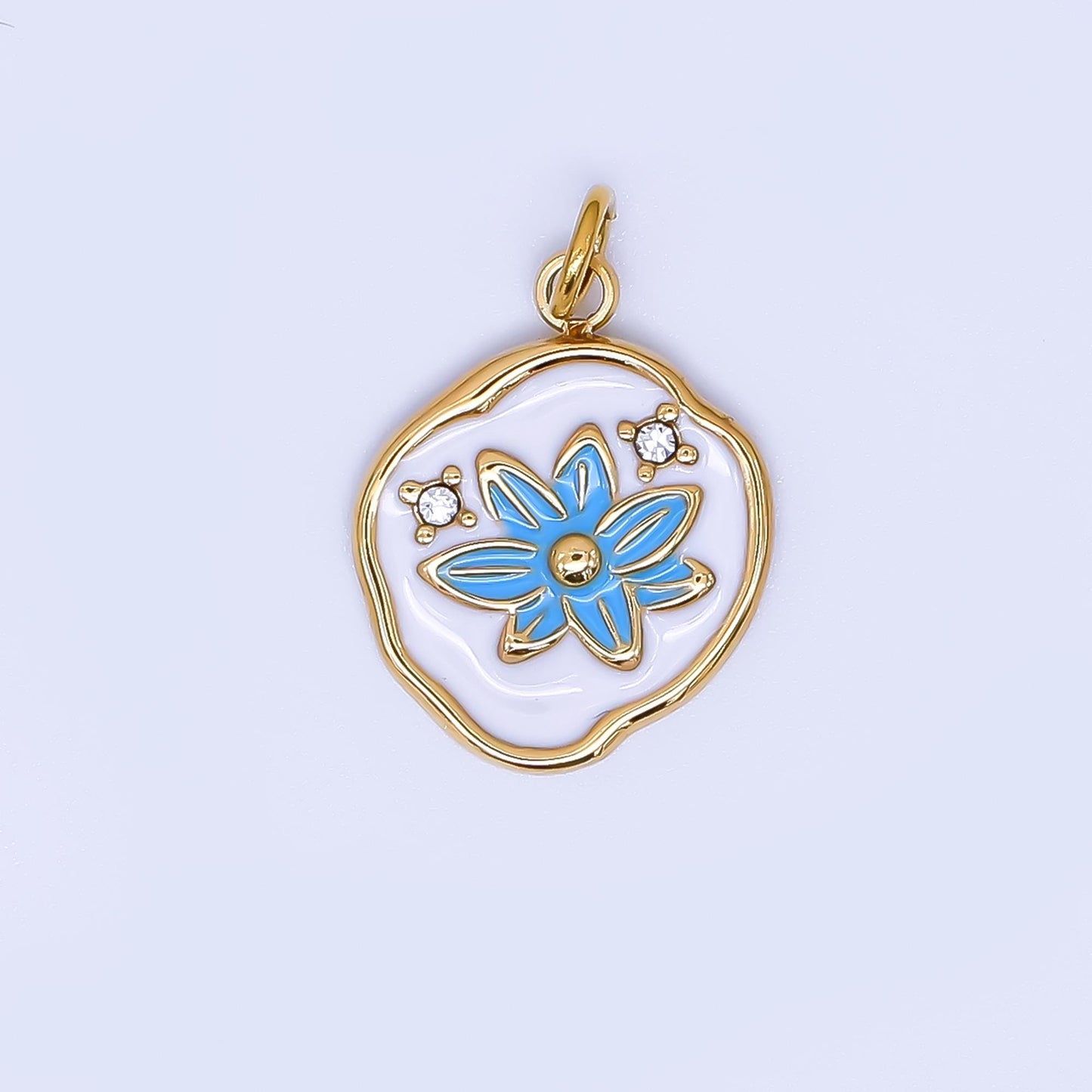PVD Gold Lotus Charms Blue, White, Pink Enamel Flower charm Abstract Oval Charm Medallion for Necklace Bracelet J-359