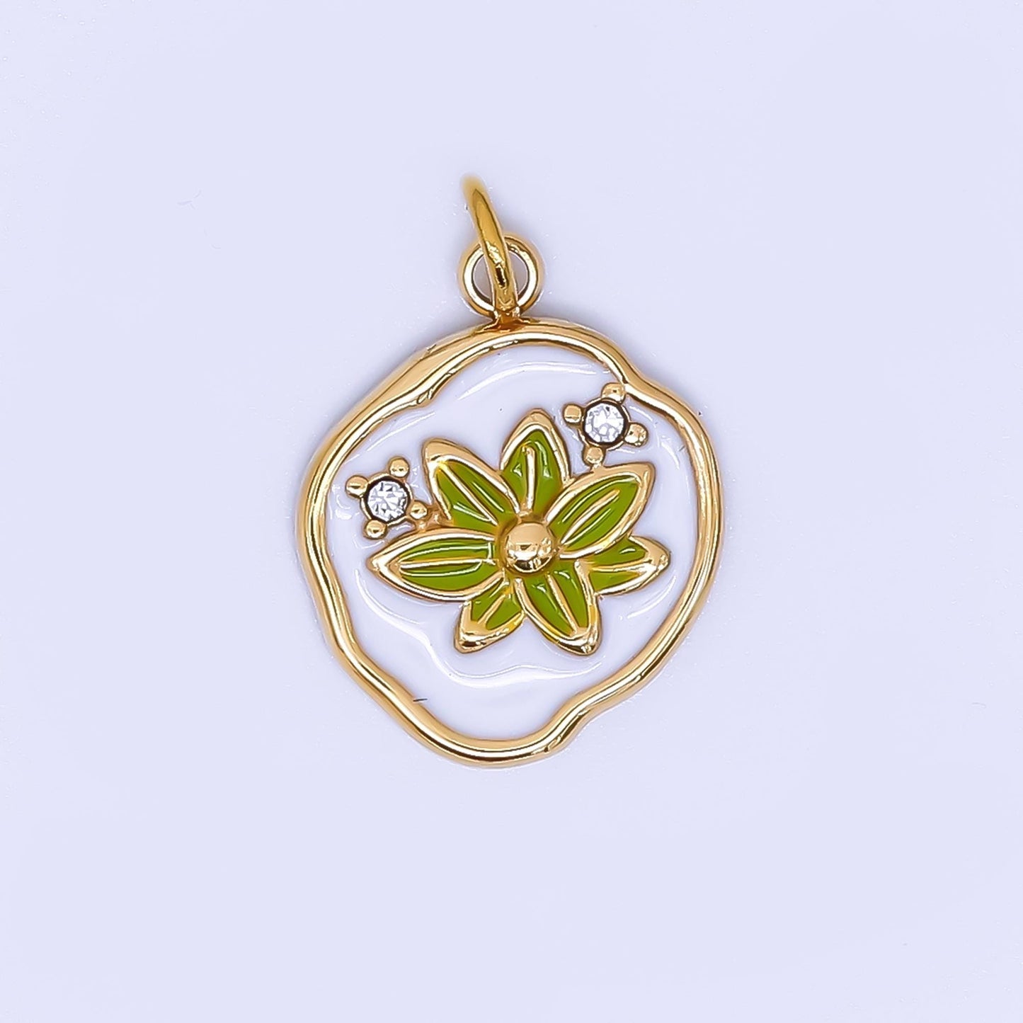 PVD Gold Lotus Charms Blue, White, Pink Enamel Flower charm Abstract Oval Charm Medallion for Necklace Bracelet J-359
