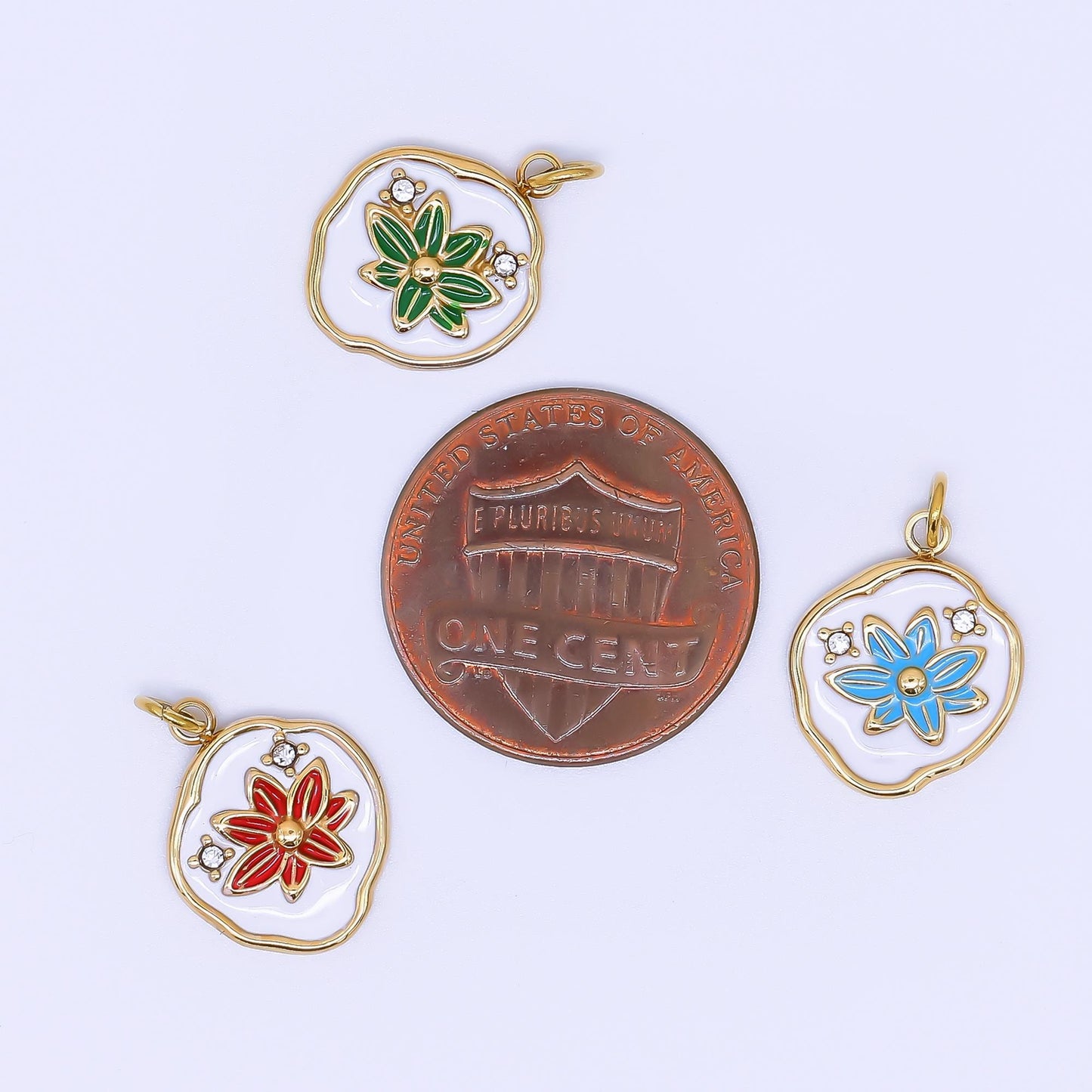 PVD Gold Lotus Charms Blue, White, Pink Enamel Flower charm Abstract Oval Charm Medallion for Necklace Bracelet J-359