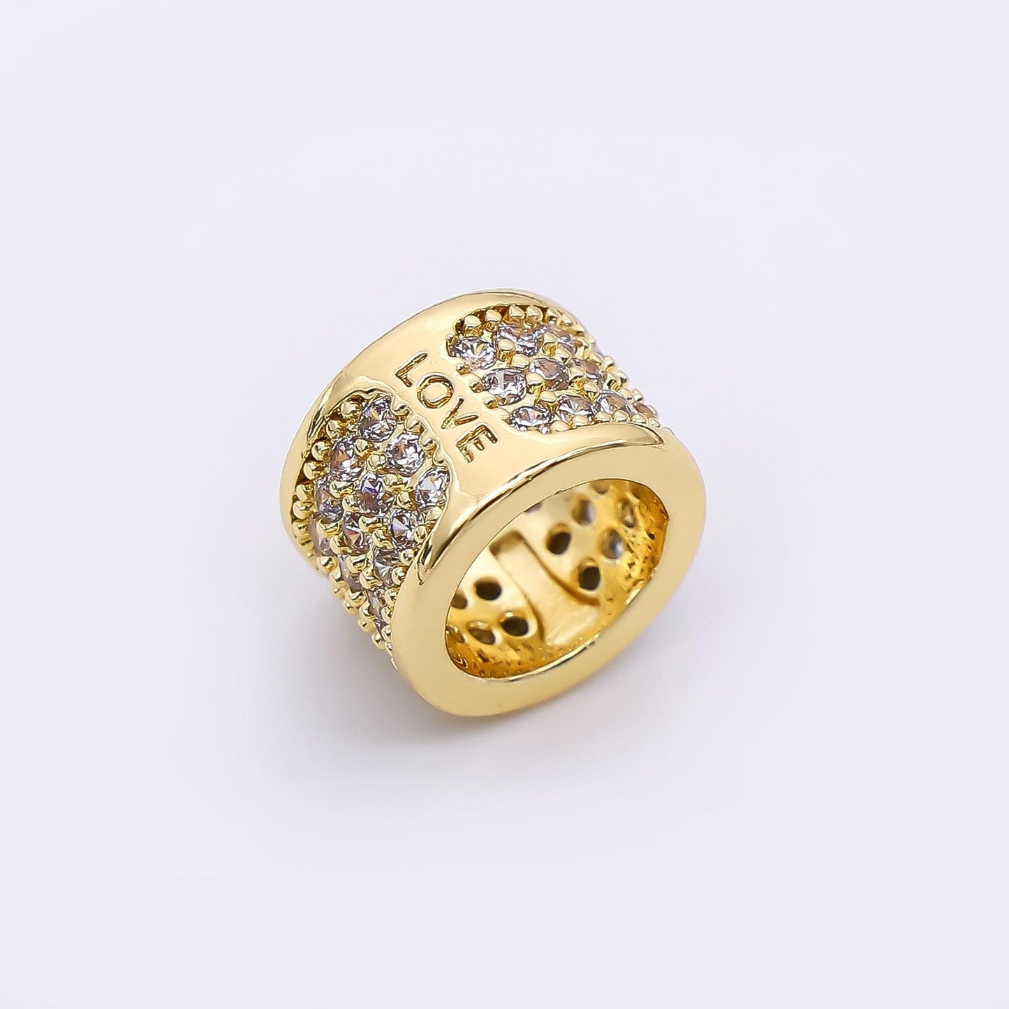9x9mm CZ Large Hole Cylinder Drum Barrel Micro Pave Beads, Cubic Zirconia Big Hole Spacer Beads, Large Hole Spacer Love Script B-033