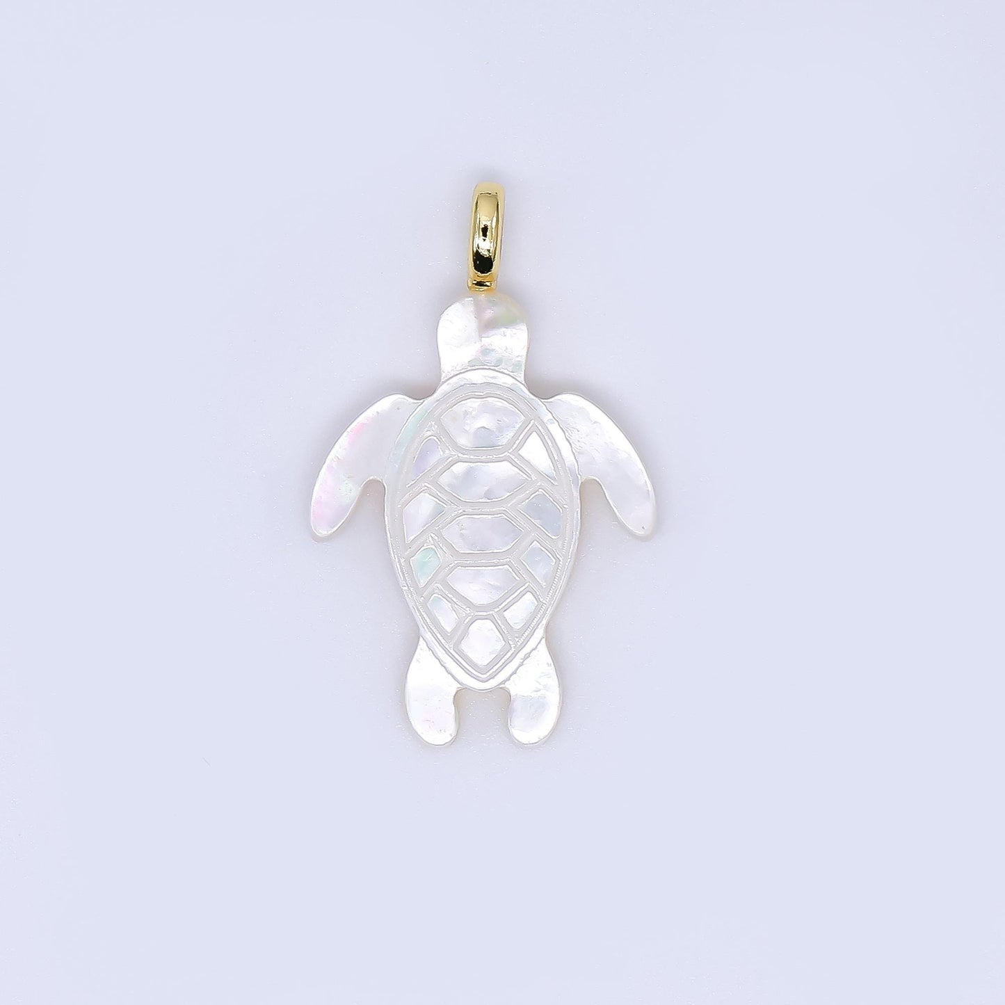 White Shell Pearl Sea Turtle Pendant with 24k Gold Filled Bail Natural Shell Charm for Necklace or Jewelry Making Ocean Animal AF563