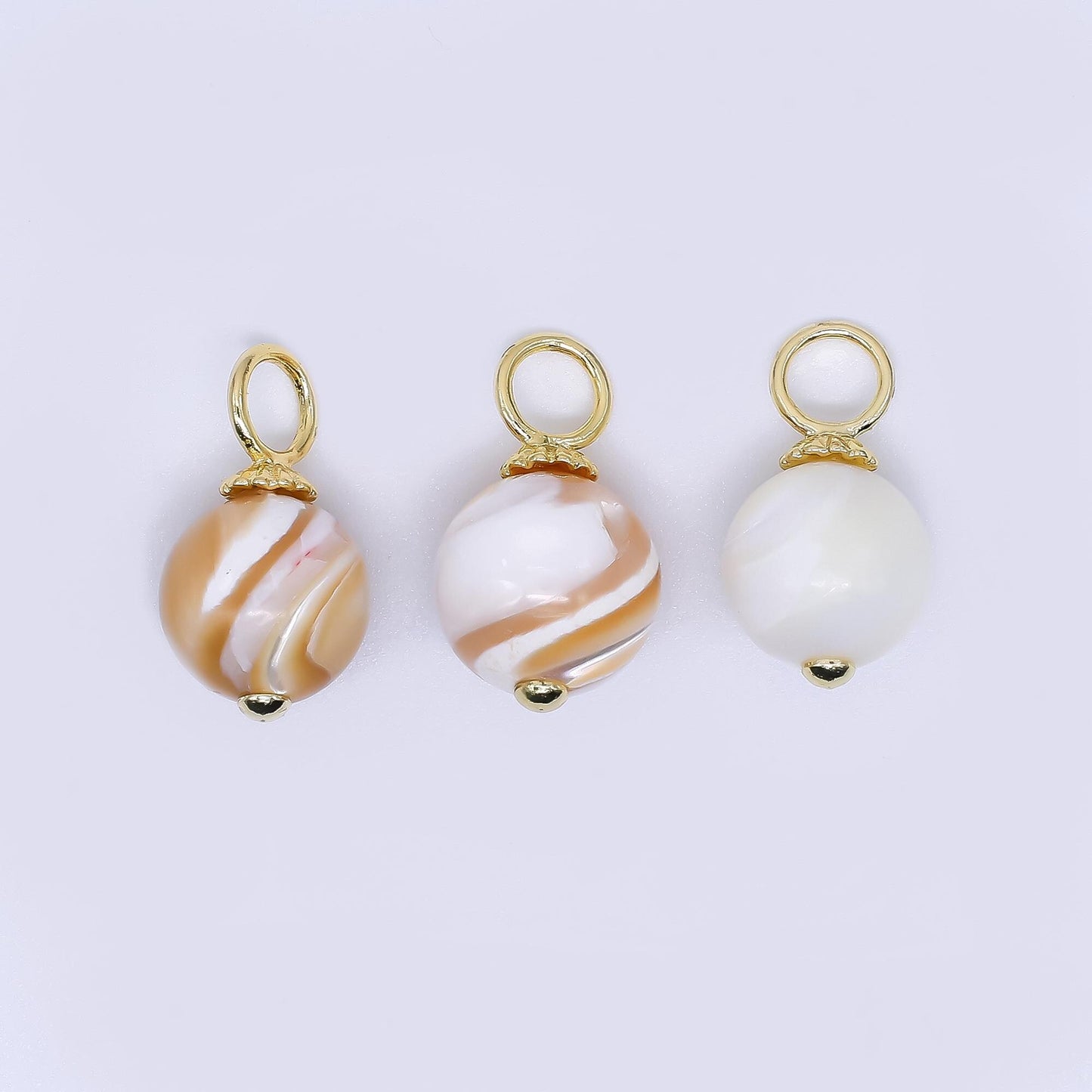 Mini Gold Filled Brown Coffee Latte pearl charm 10 mm Round shape Shell Pearl charm loop P-1866