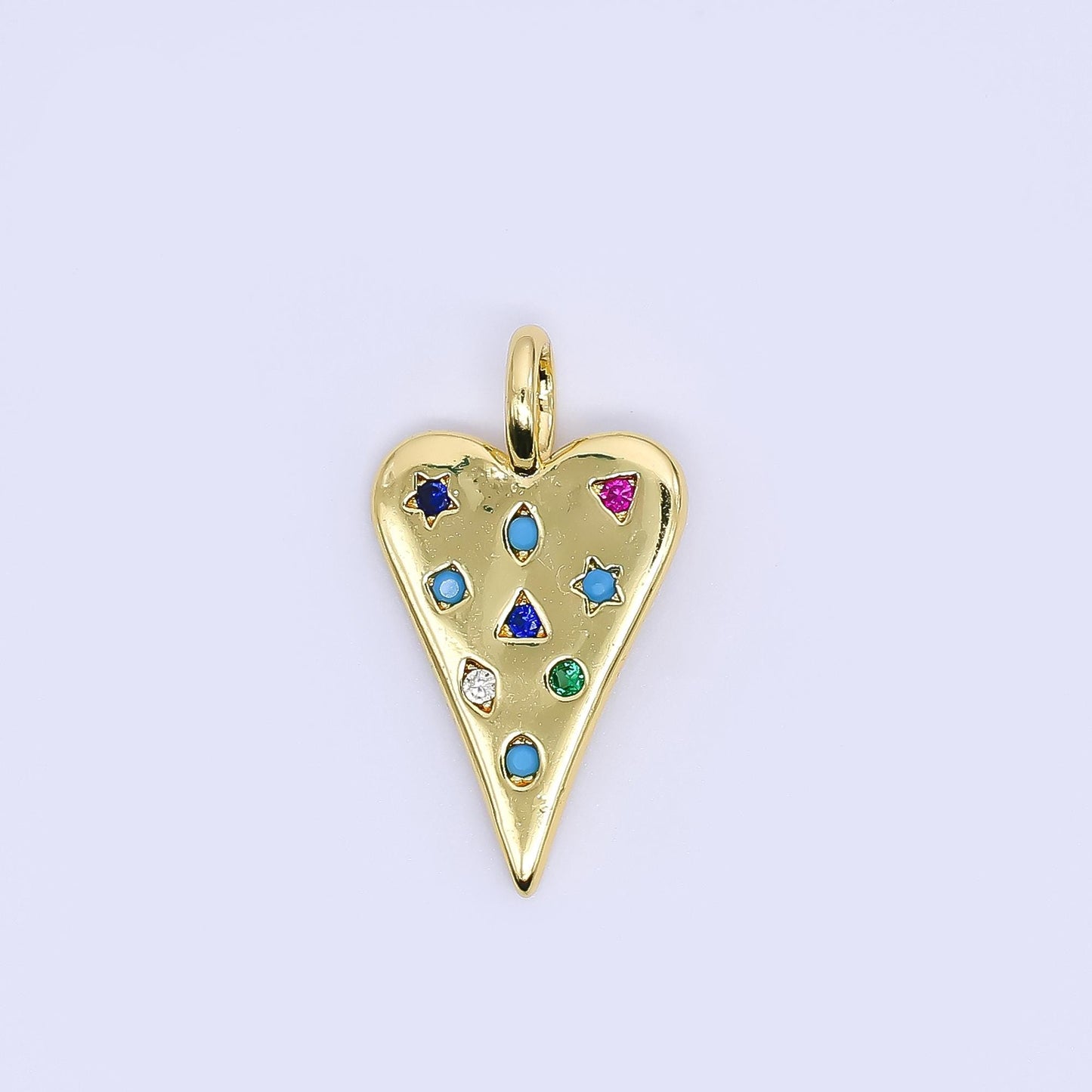 24K Gold Filled Mix Shape Multicolor Micro Paved CZ Heart Charm Pendant | AH-707