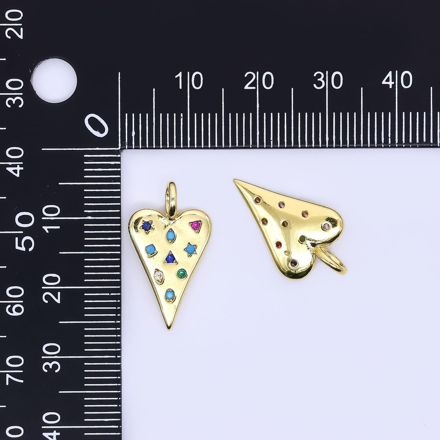 24K Gold Filled Mix Shape Multicolor Micro Paved CZ Heart Charm Pendant | AH-707