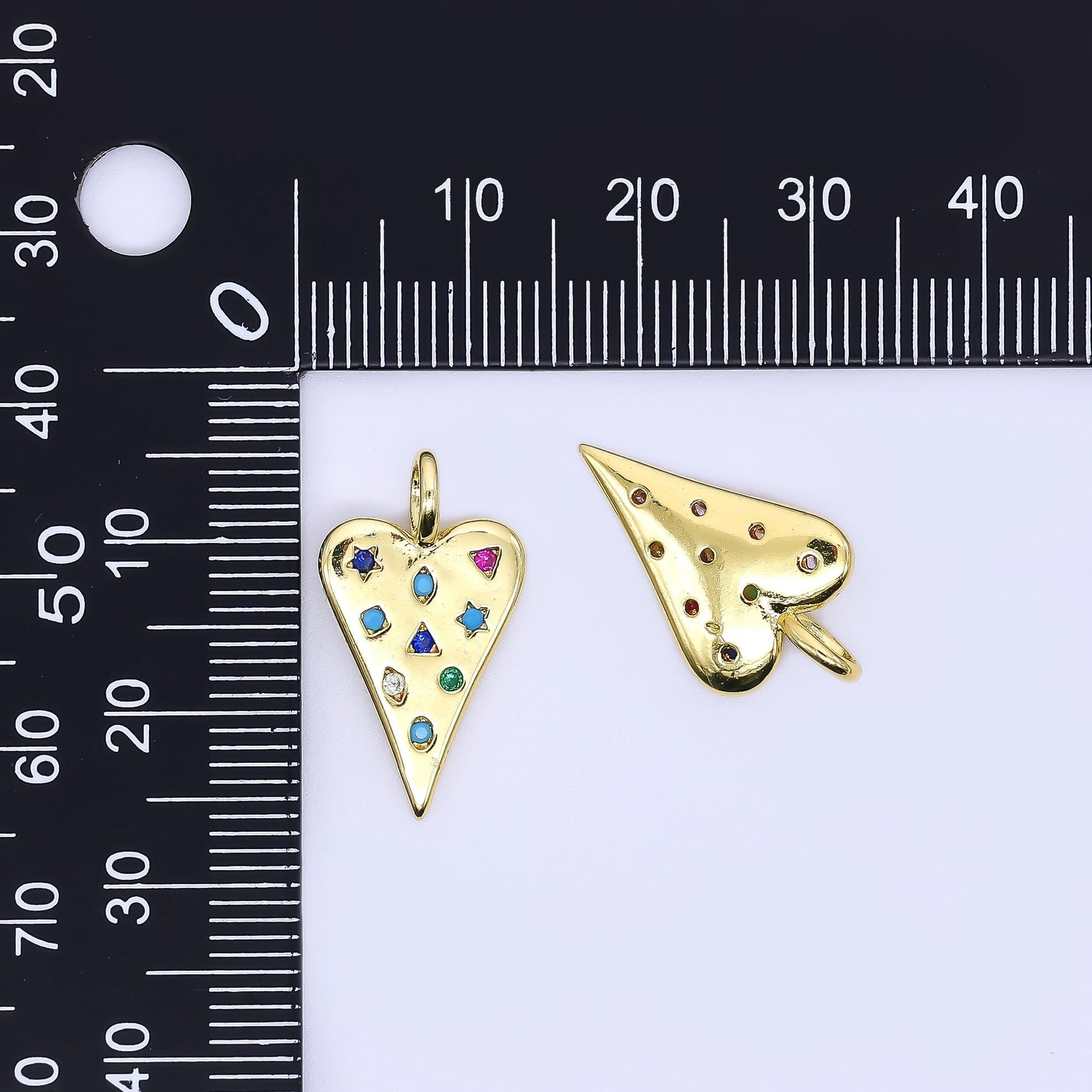 24K Gold Filled Mix Shape Multicolor Micro Paved CZ Heart Charm Pendant | AH-707