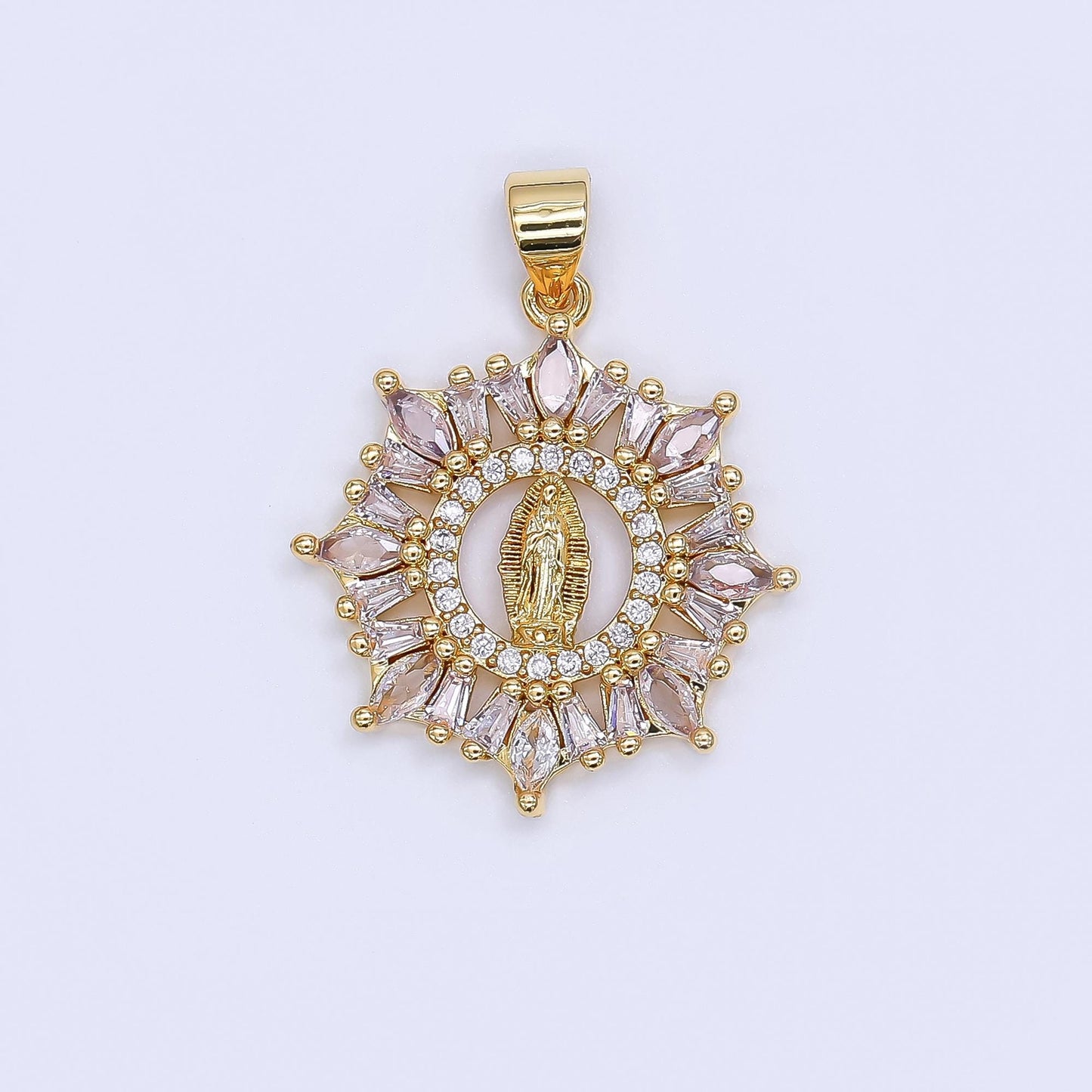 24K Gold Filled Virgin Mary Charm Dainty Cz Lady Guadalupe Pendant for Religious Catholic Necklace for DIY Jewelry Making Supply AH-461