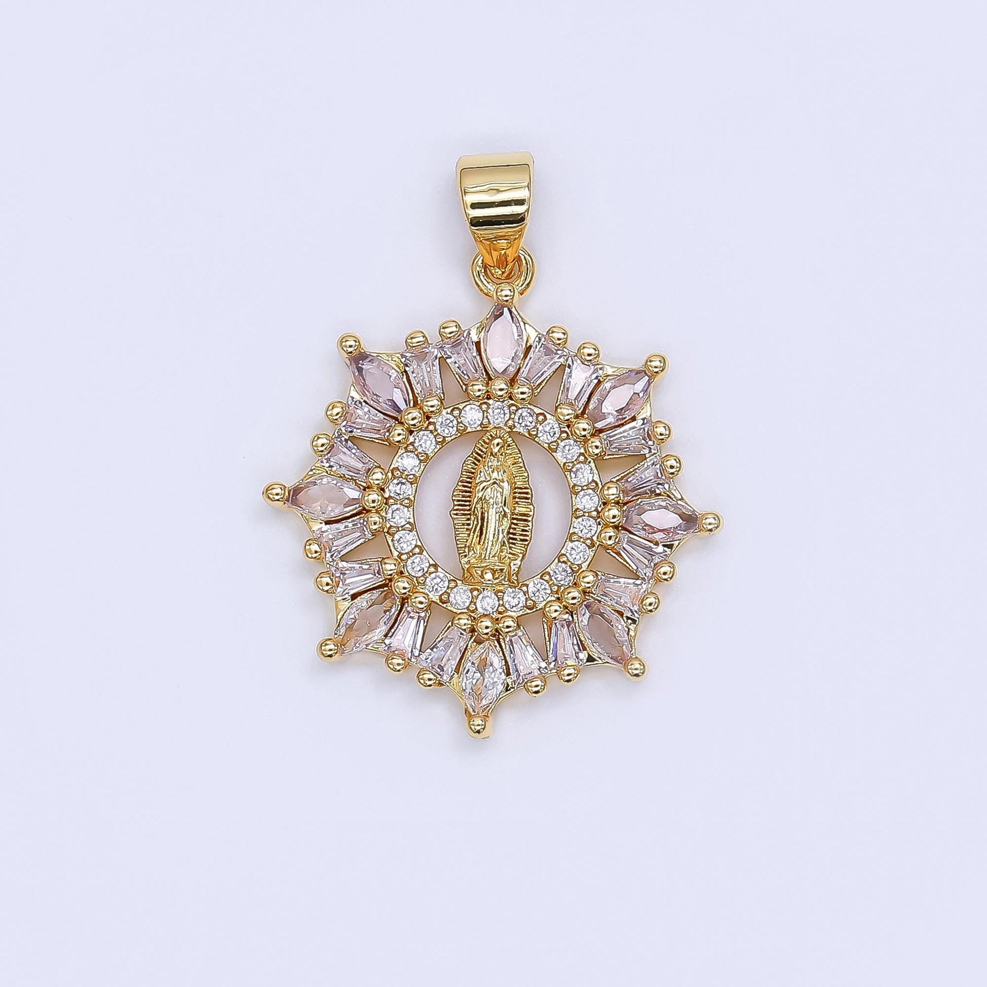 24K Gold Filled Virgin Mary Charm Dainty Cz Lady Guadalupe Pendant for Religious Catholic Necklace for DIY Jewelry Making Supply AH-461