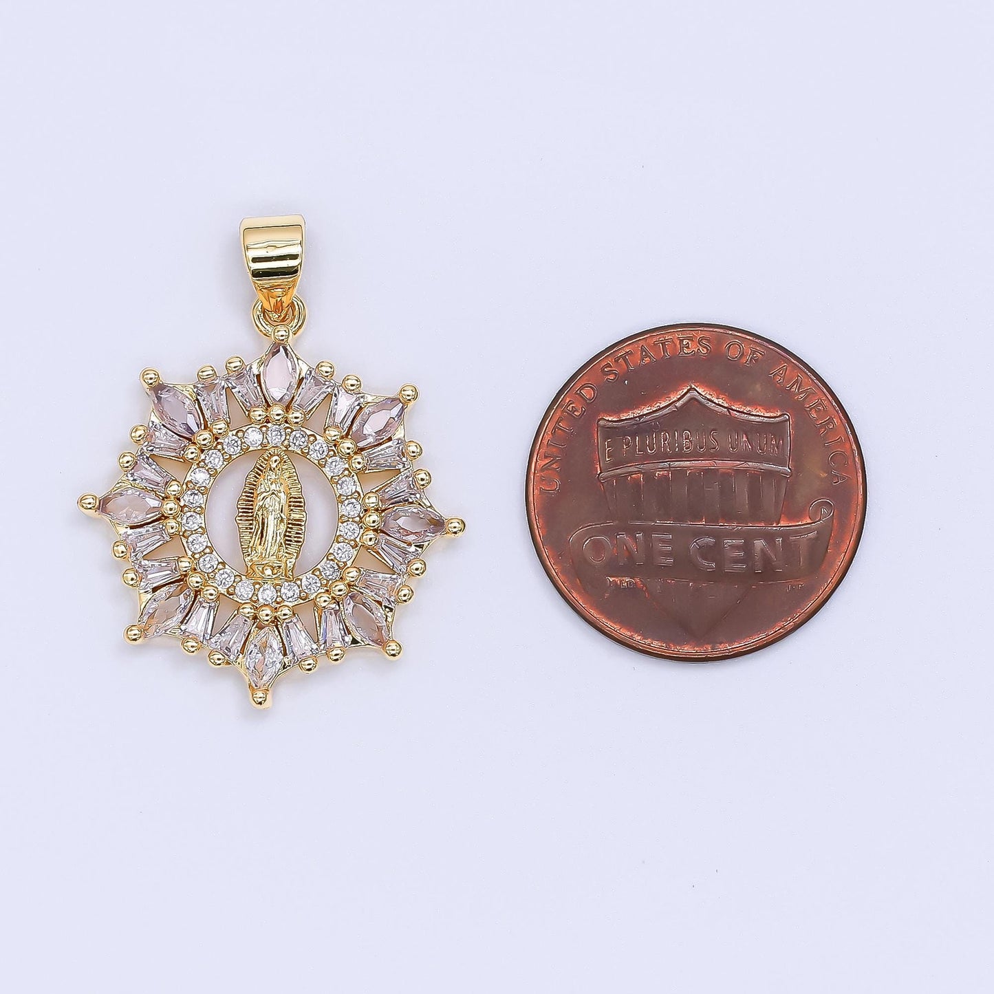 24K Gold Filled Virgin Mary Charm Dainty Cz Lady Guadalupe Pendant for Religious Catholic Necklace for DIY Jewelry Making Supply AH-461