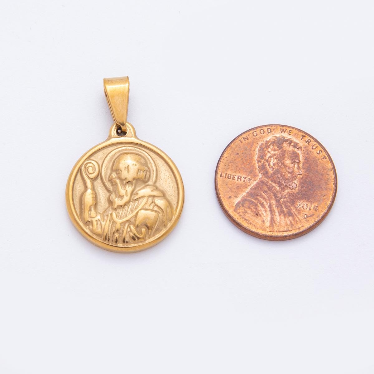 PVD Gold Saint Benedict charm Medallion Religious pendant necklace jewelry making for Men Jewelry J-004