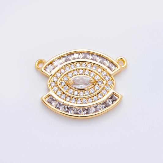 18K Gold Filled 21.8mm Clear Cubic Zirconia Evil Eye Bezel Connector | Y-159