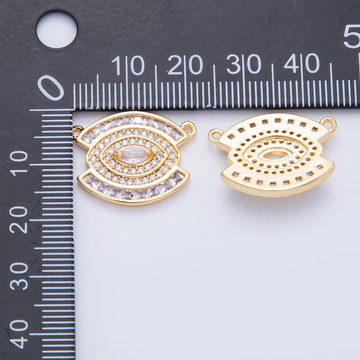 18K Gold Filled 21.8mm Clear Cubic Zirconia Evil Eye Bezel Connector | Y-159
