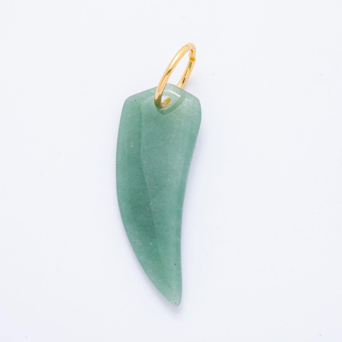 18k gold filled Tusk Green aventurine charm Big Long Tooth Pendant | c-708